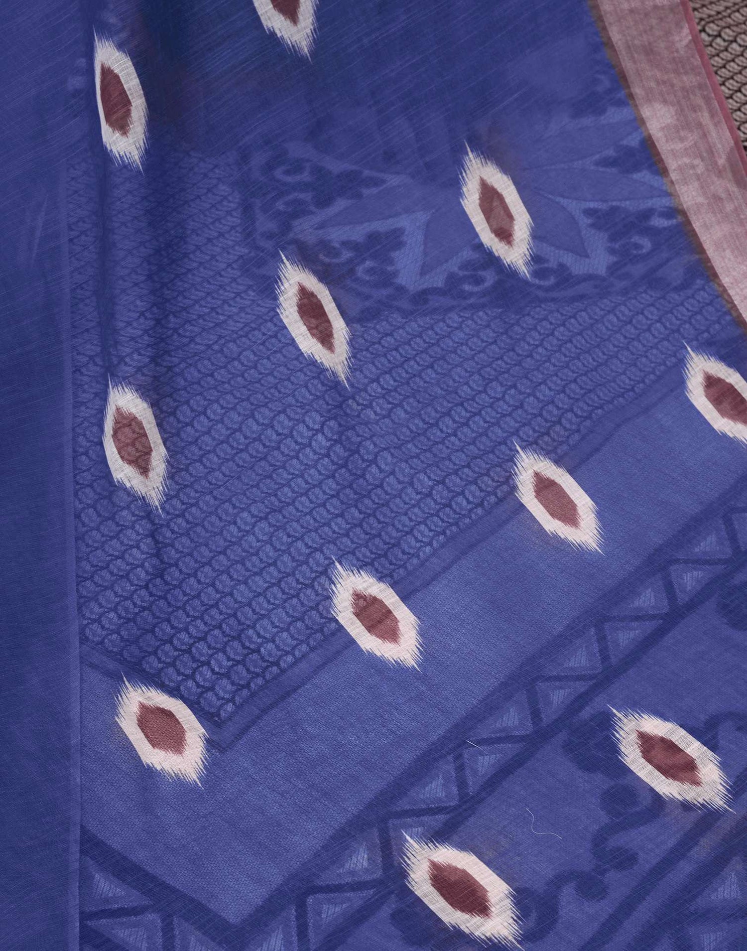 Ready To Wear Dark Blue Linen Printed Saree With Pocket