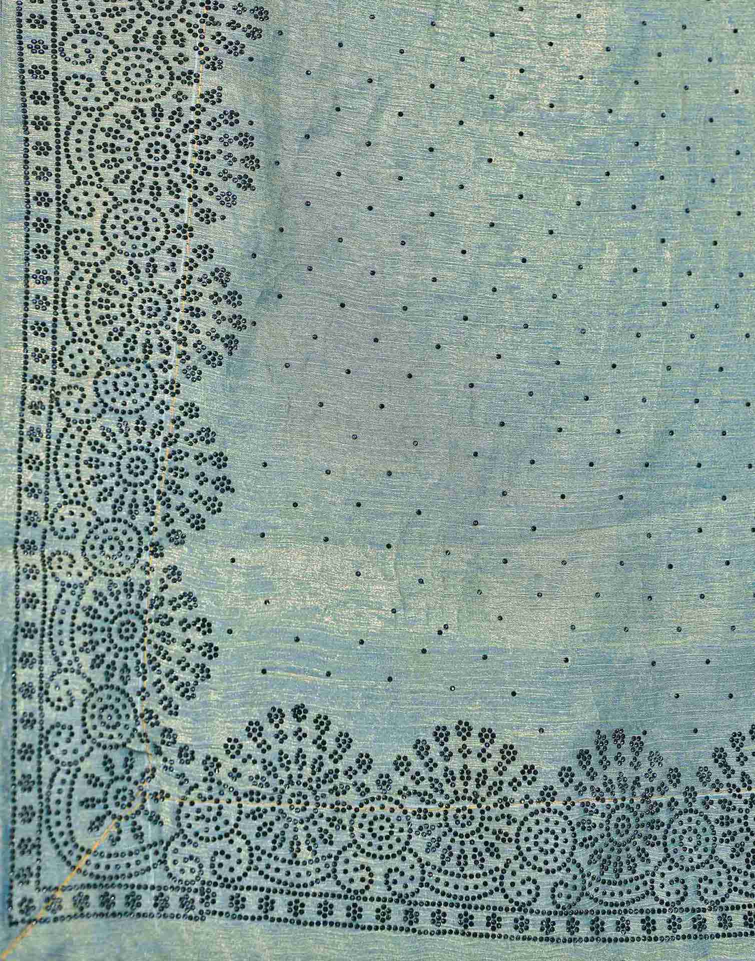 Dusty Teal Blue Shimmer Stone Work Swarovski Saree