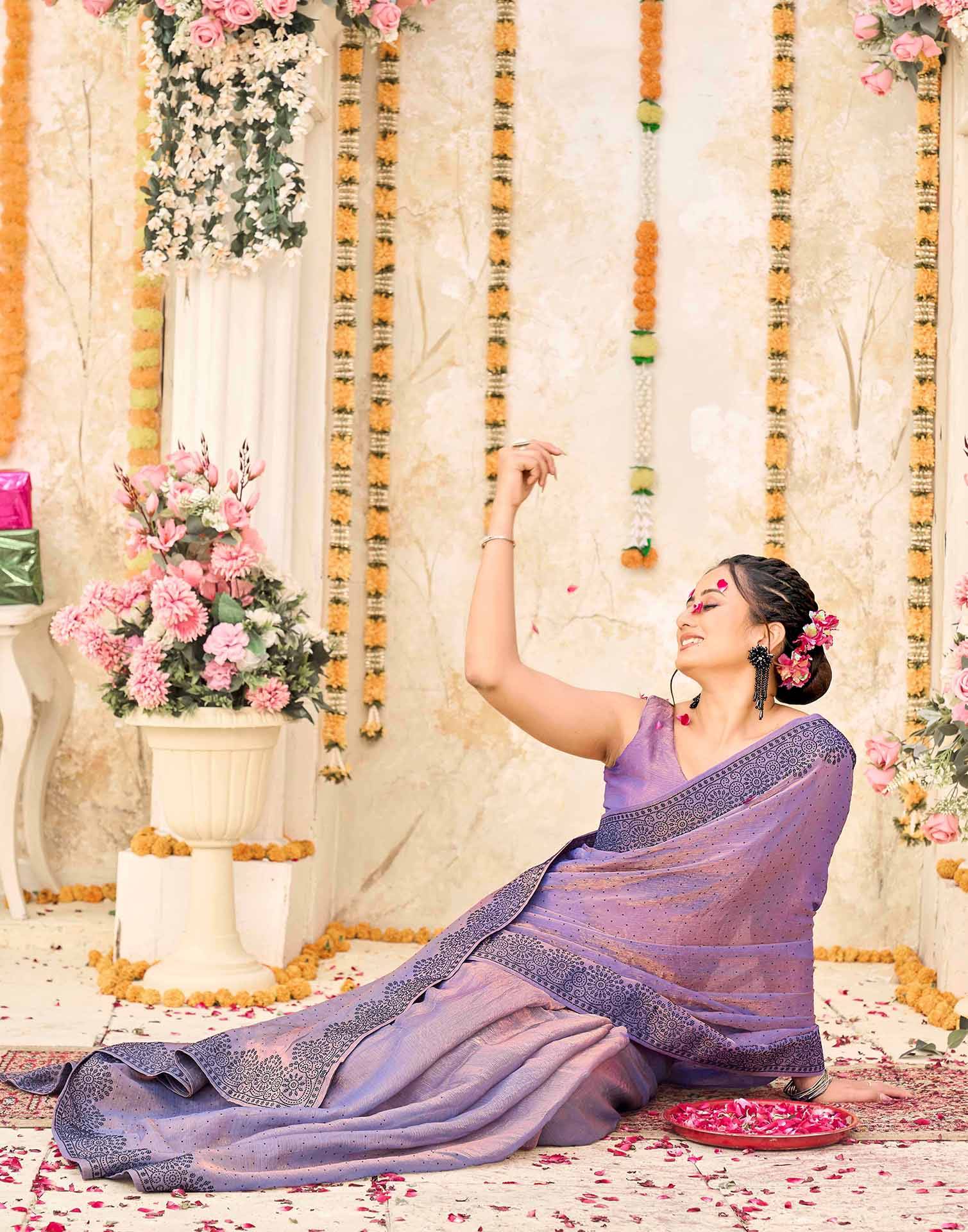 Lavender Shimmer Stone Work Swarovski Saree