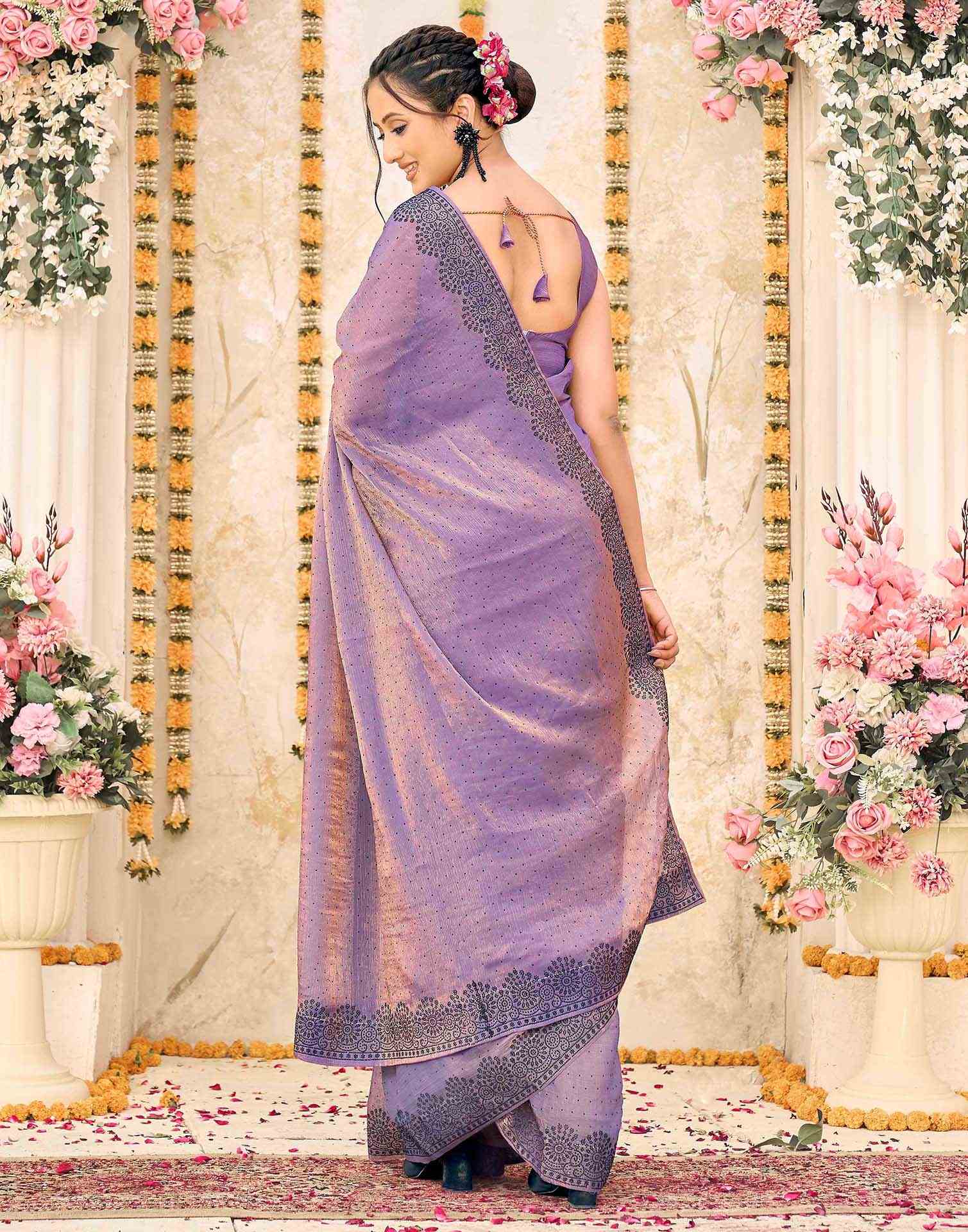 Lavender Shimmer Stone Work Swarovski Saree