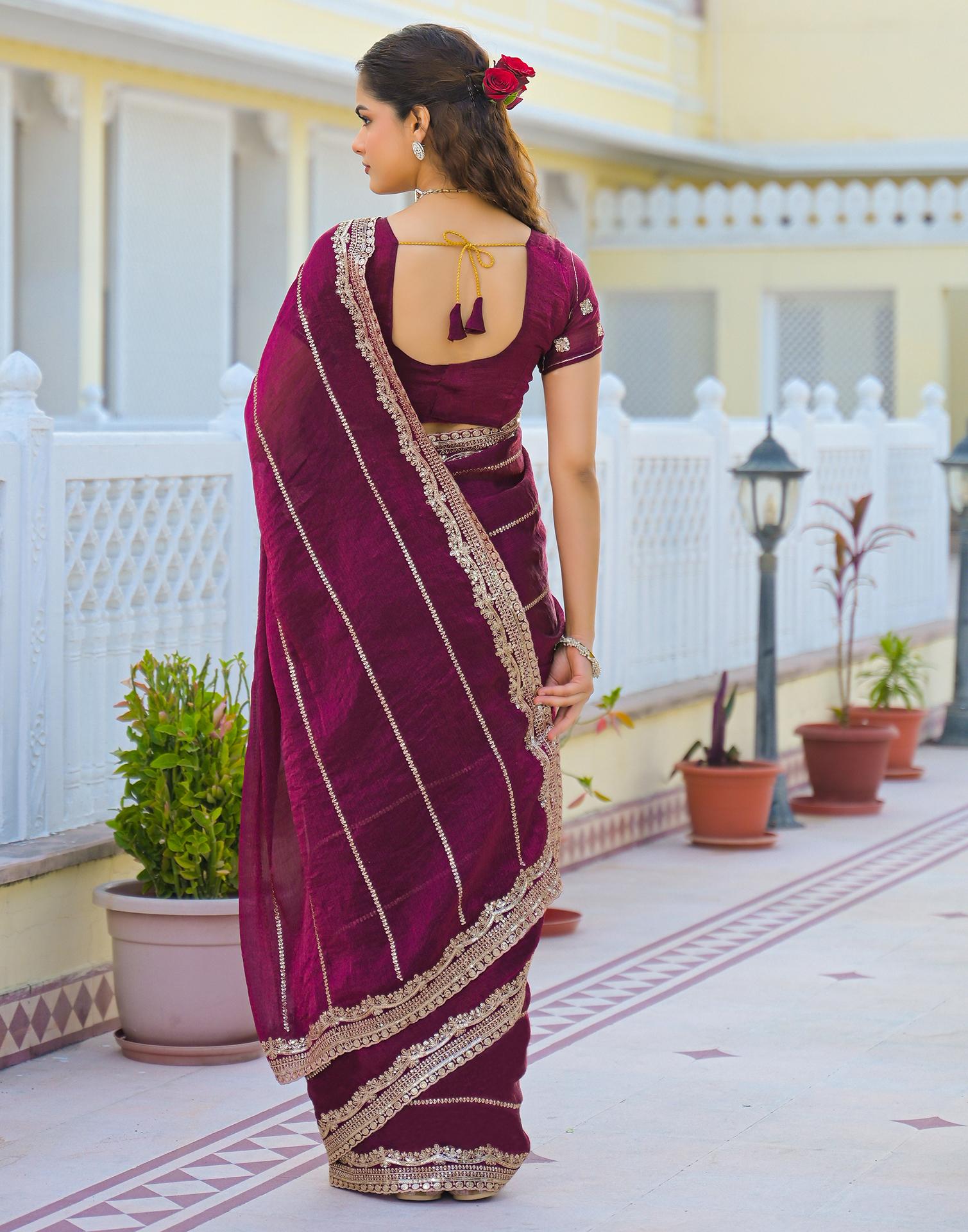 Magenta Shimmer Sequence Embroidery Saree