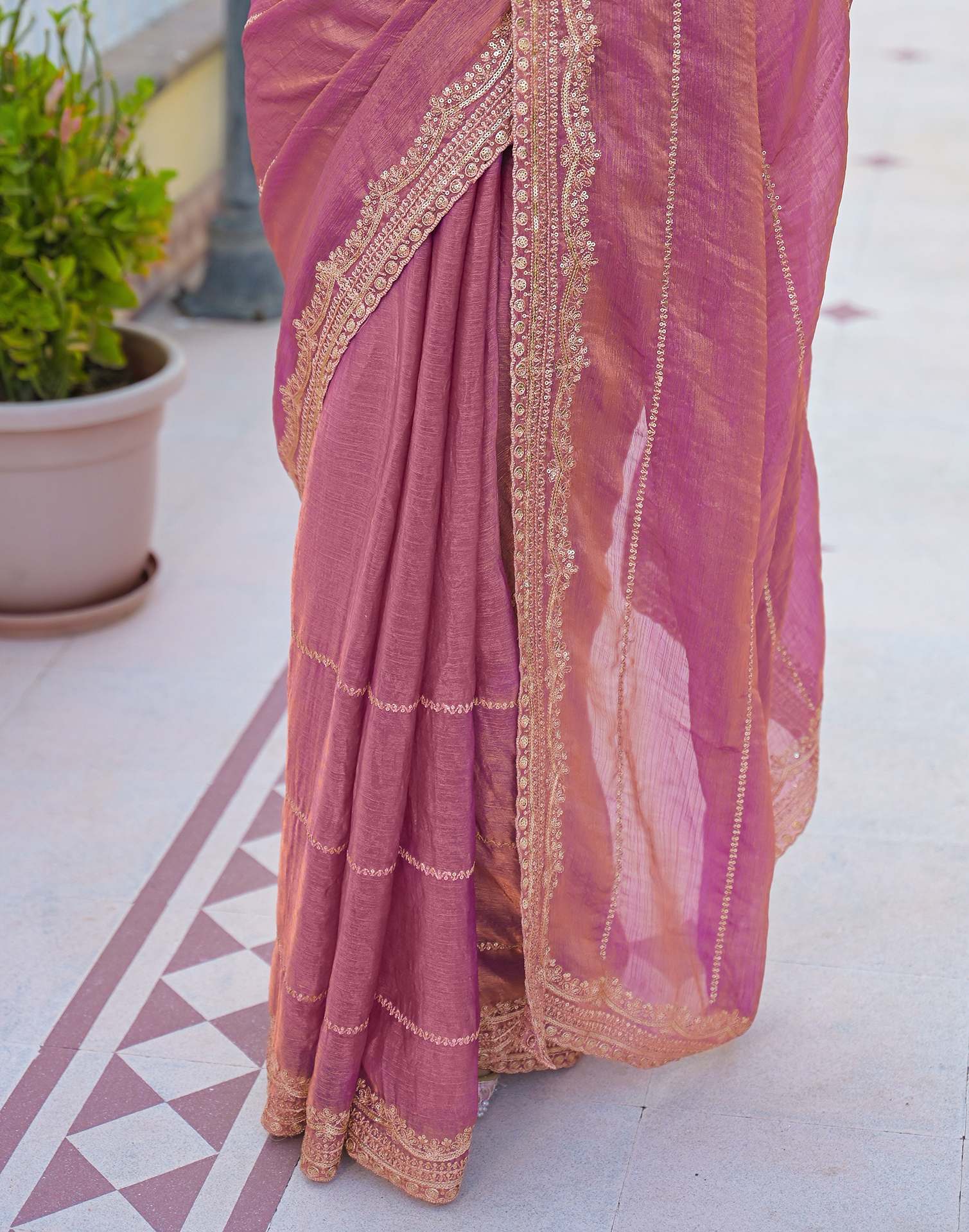 Dusty Pink Shimmer Sequence Embroidery Saree