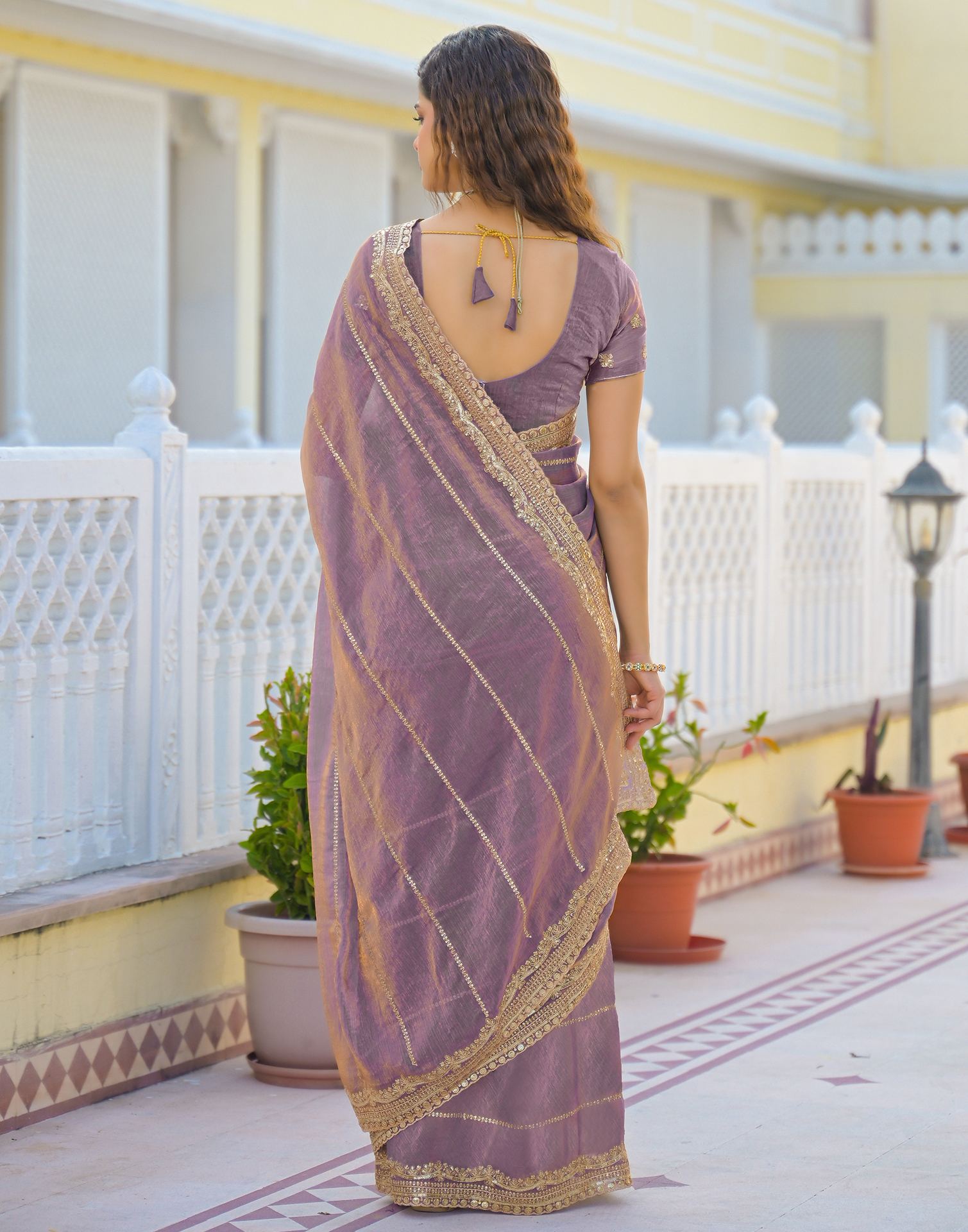 Dusty Mauve Shimmer Sequence Embroidery Saree