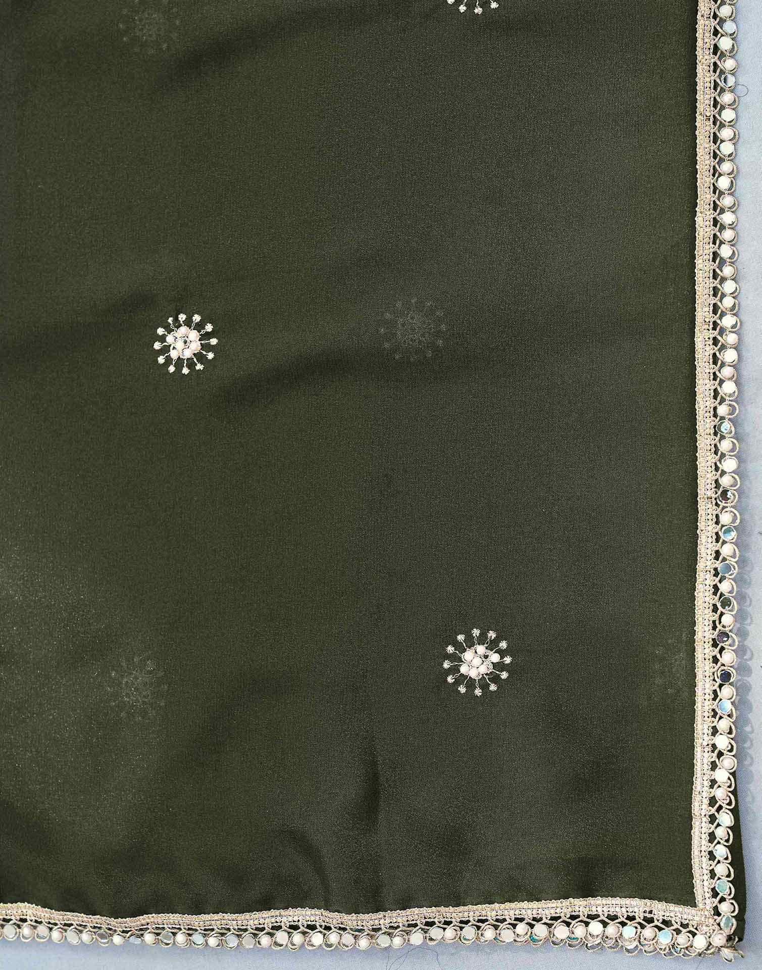 Olive Green Georgette Embroidery Saree