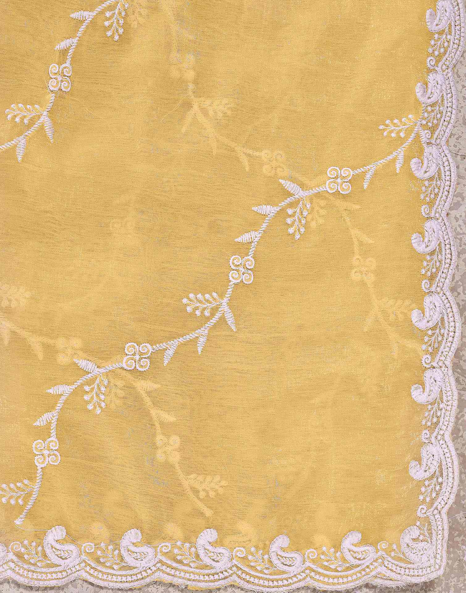 Light Yellow Shimmer Chiffon Sequence Embroidery saree