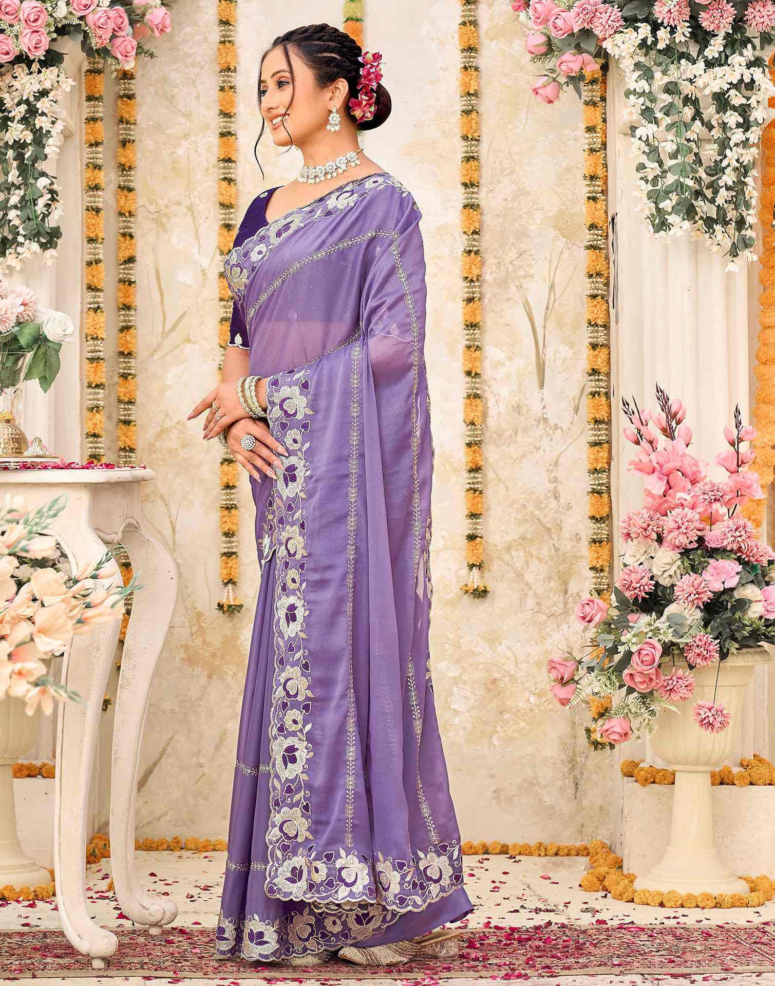 Lavender Shimmer Embroidery Saree
