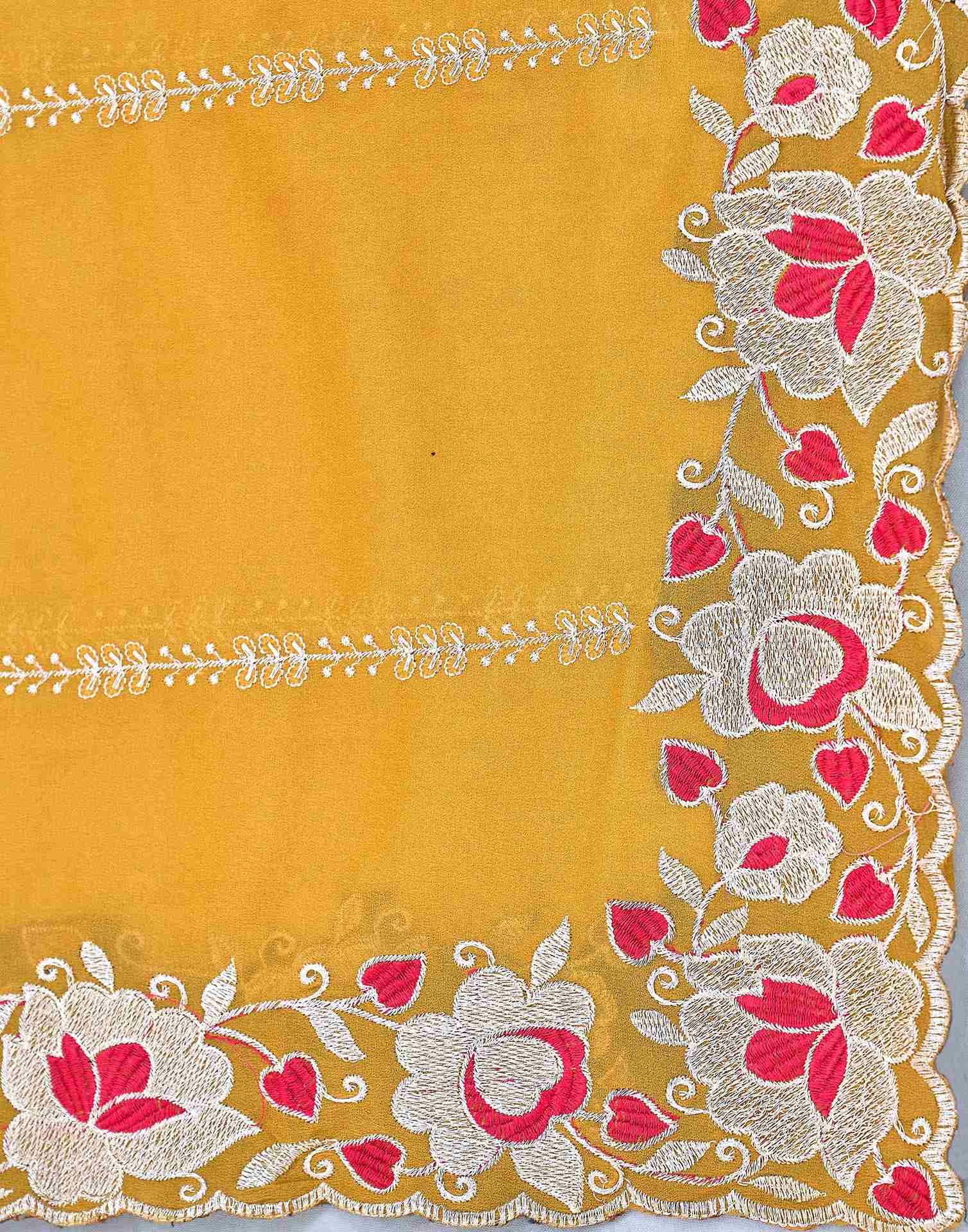 Mustard Yellow Shimmer Embroidery Saree