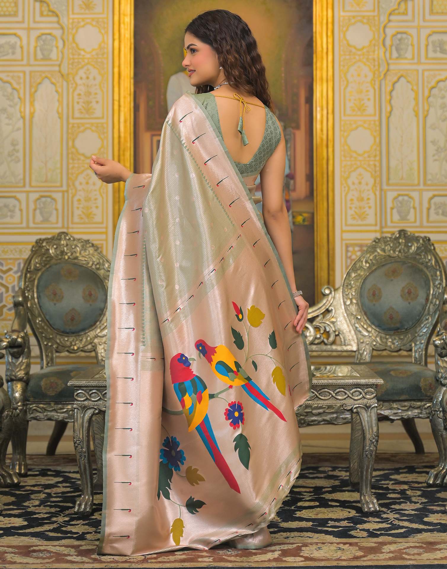 Mint Green Silk Woven Paithani Saree
