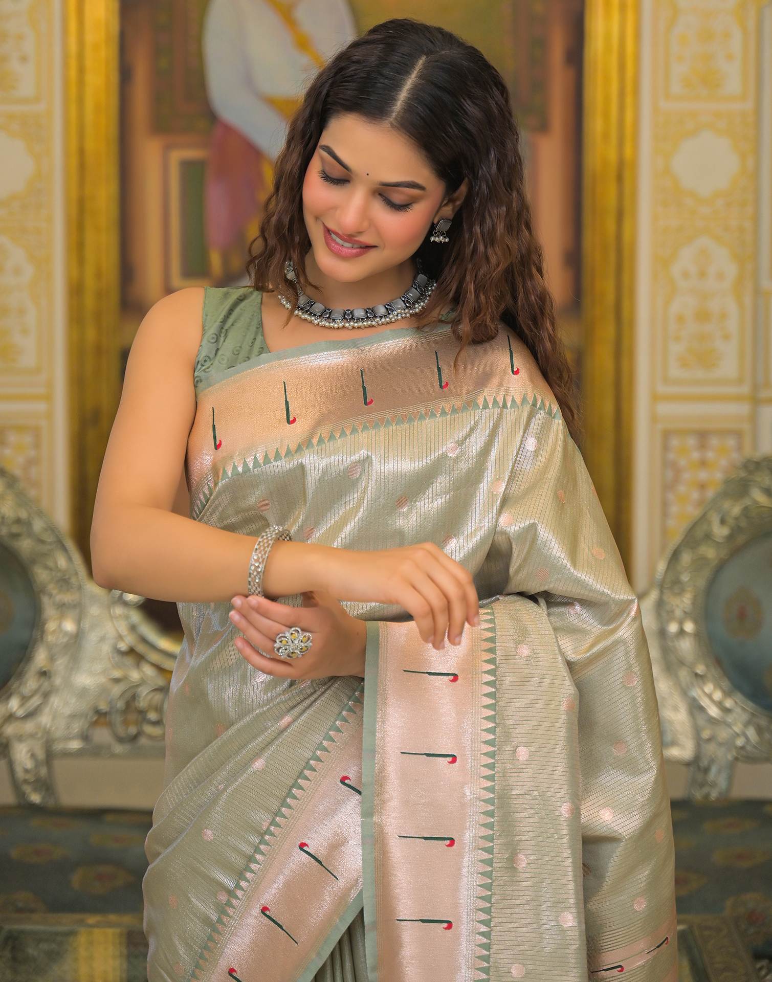 Mint Green Silk Woven Paithani Saree