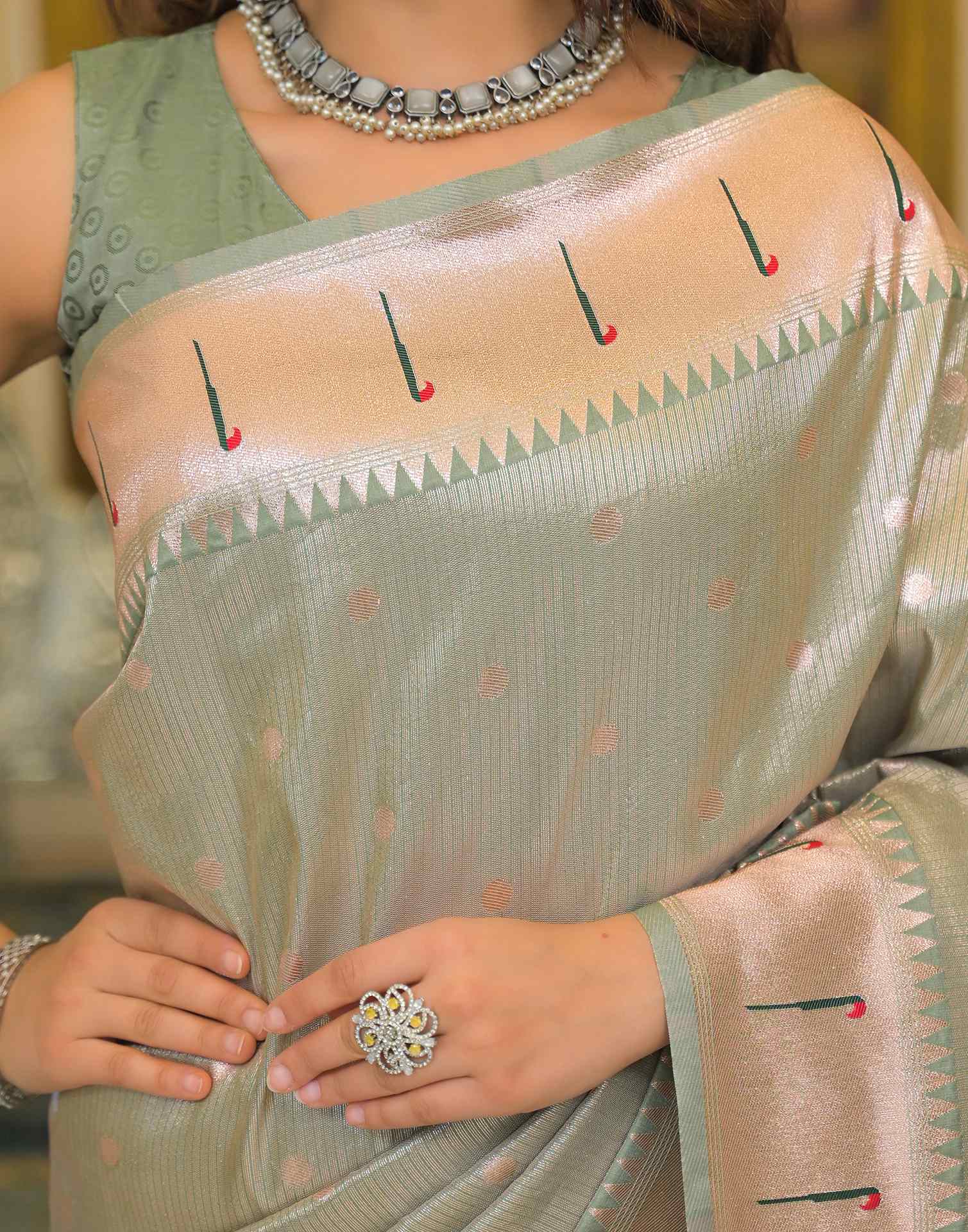 Mint Green Silk Woven Paithani Saree