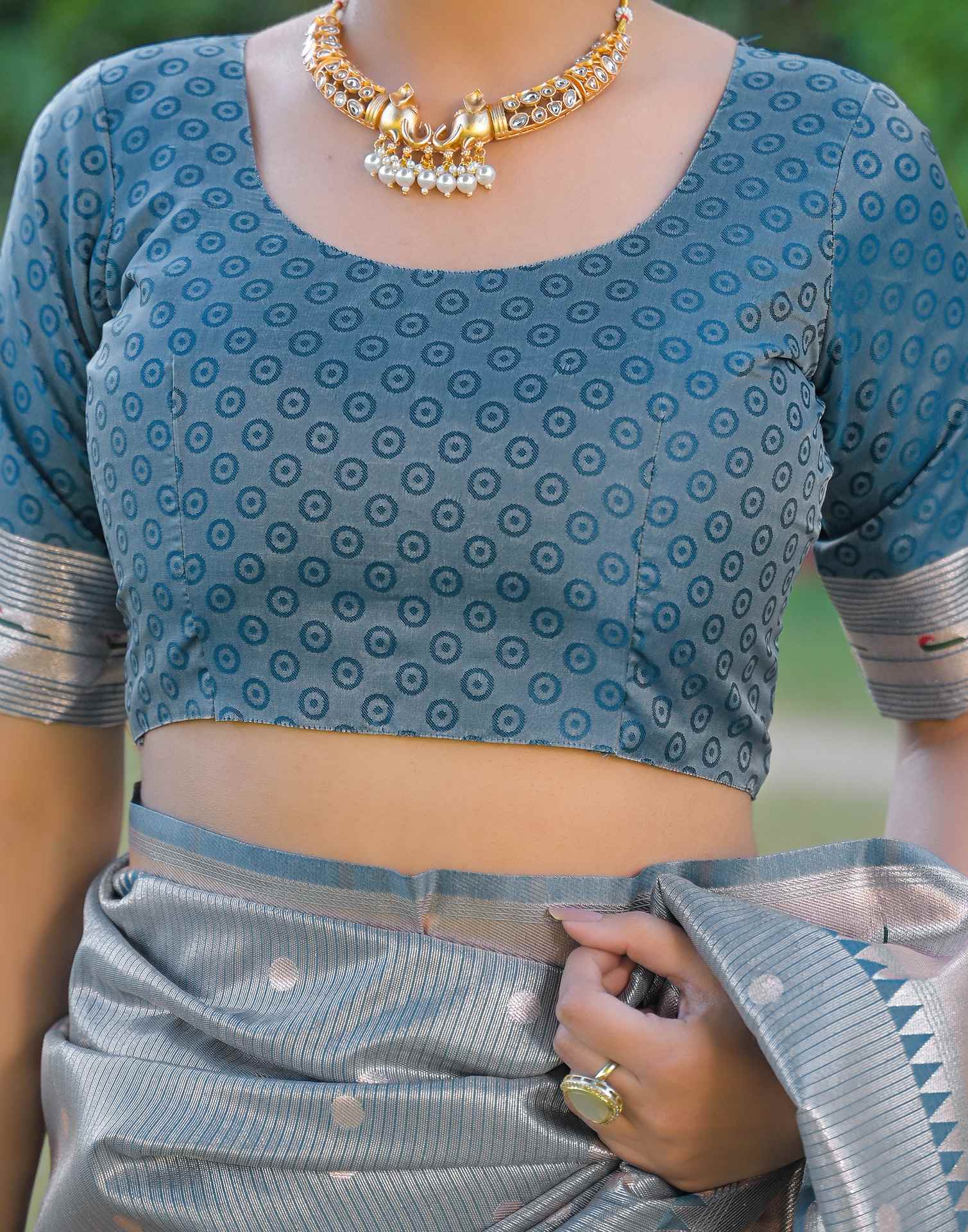 Dusty Blue Silk Woven Paithani Saree