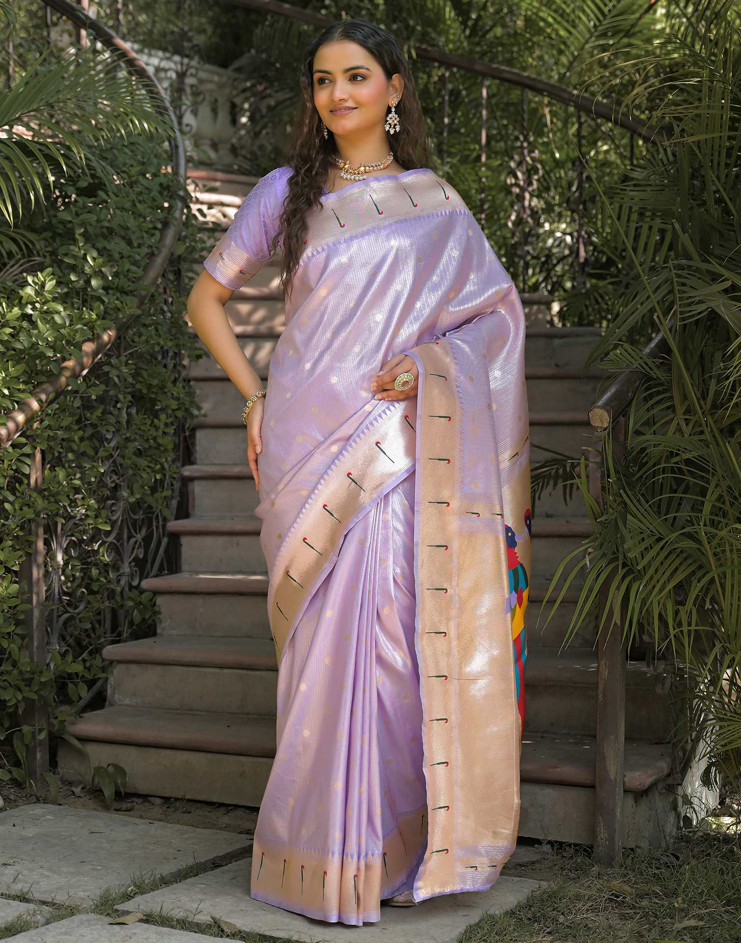 Lavender Silk Woven Paithani Saree