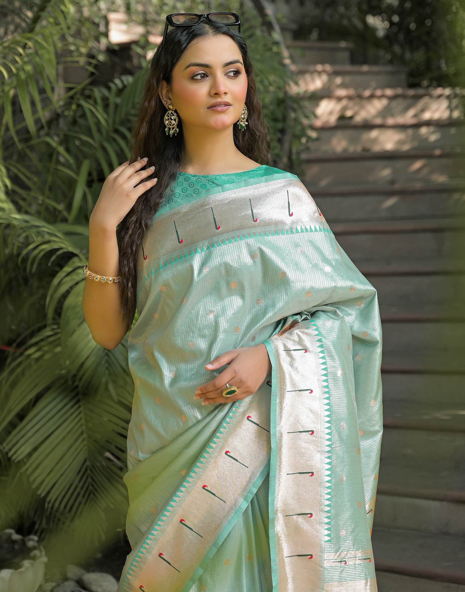 Mint Blue Silk Woven Paithani Saree