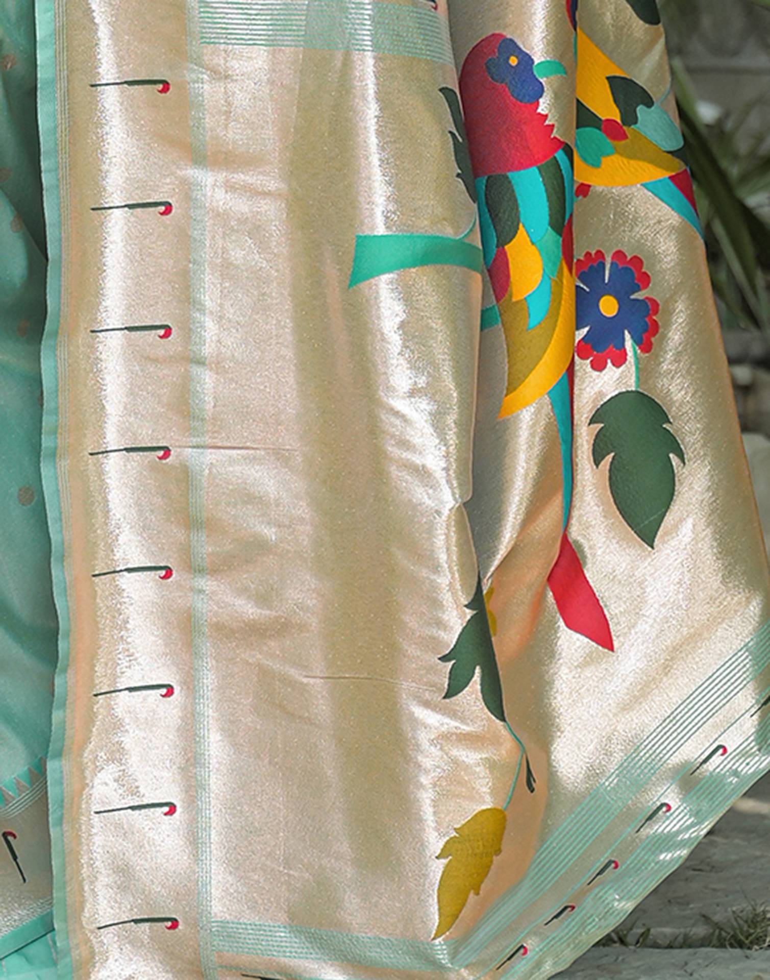 Mint Blue Silk Woven Paithani Saree