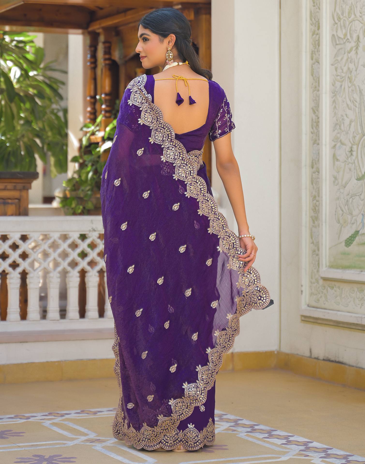 Purple Shimmer Chiffon Sequence Embroidery saree