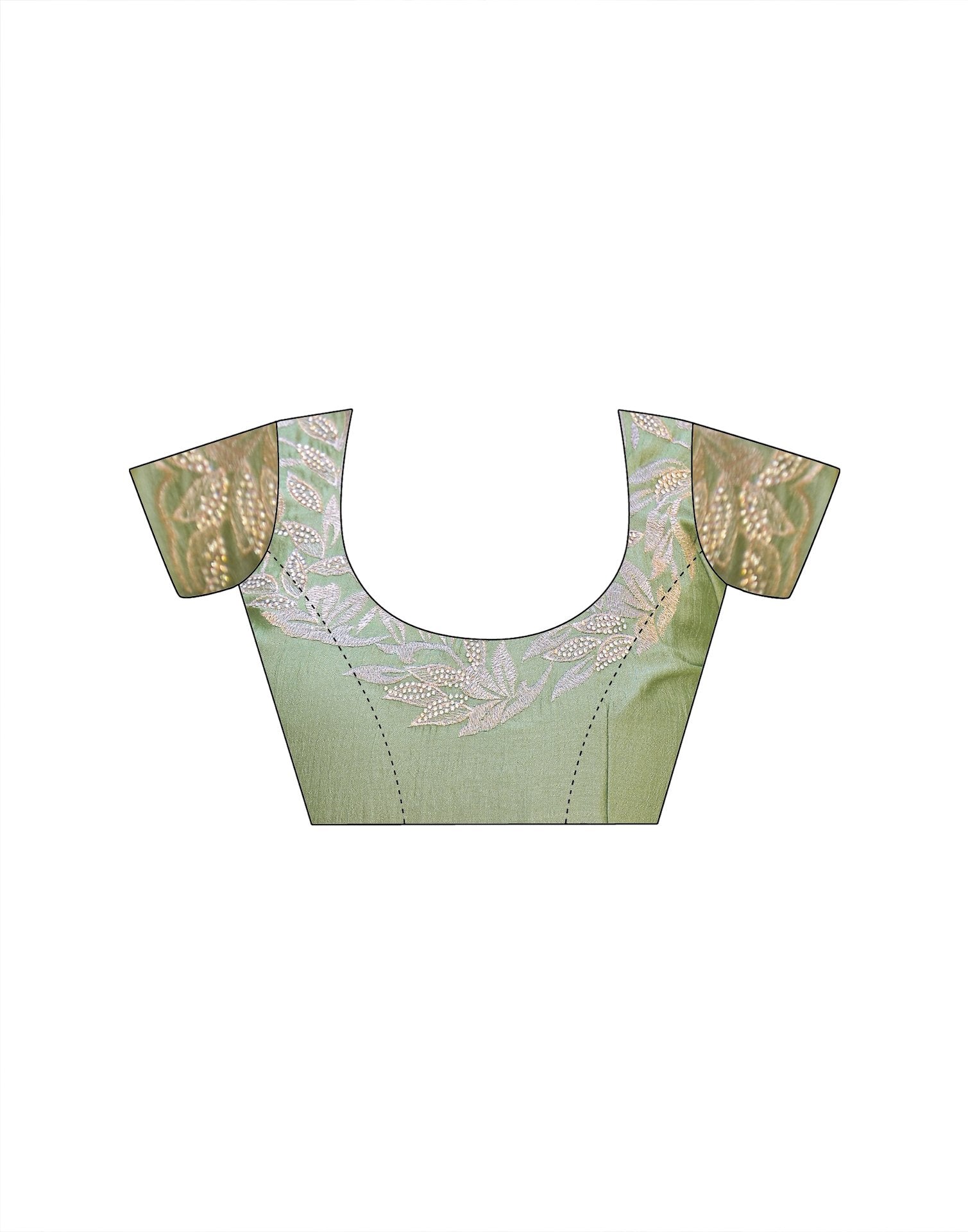 Mint Green Vichitra Silk Embroidery Saree