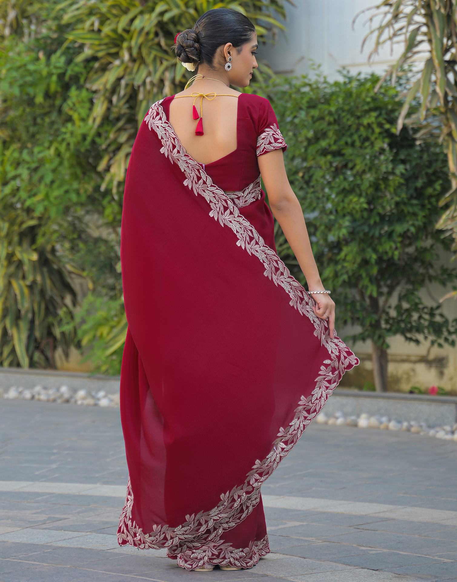 Red Vichitra Silk Embroidery Saree
