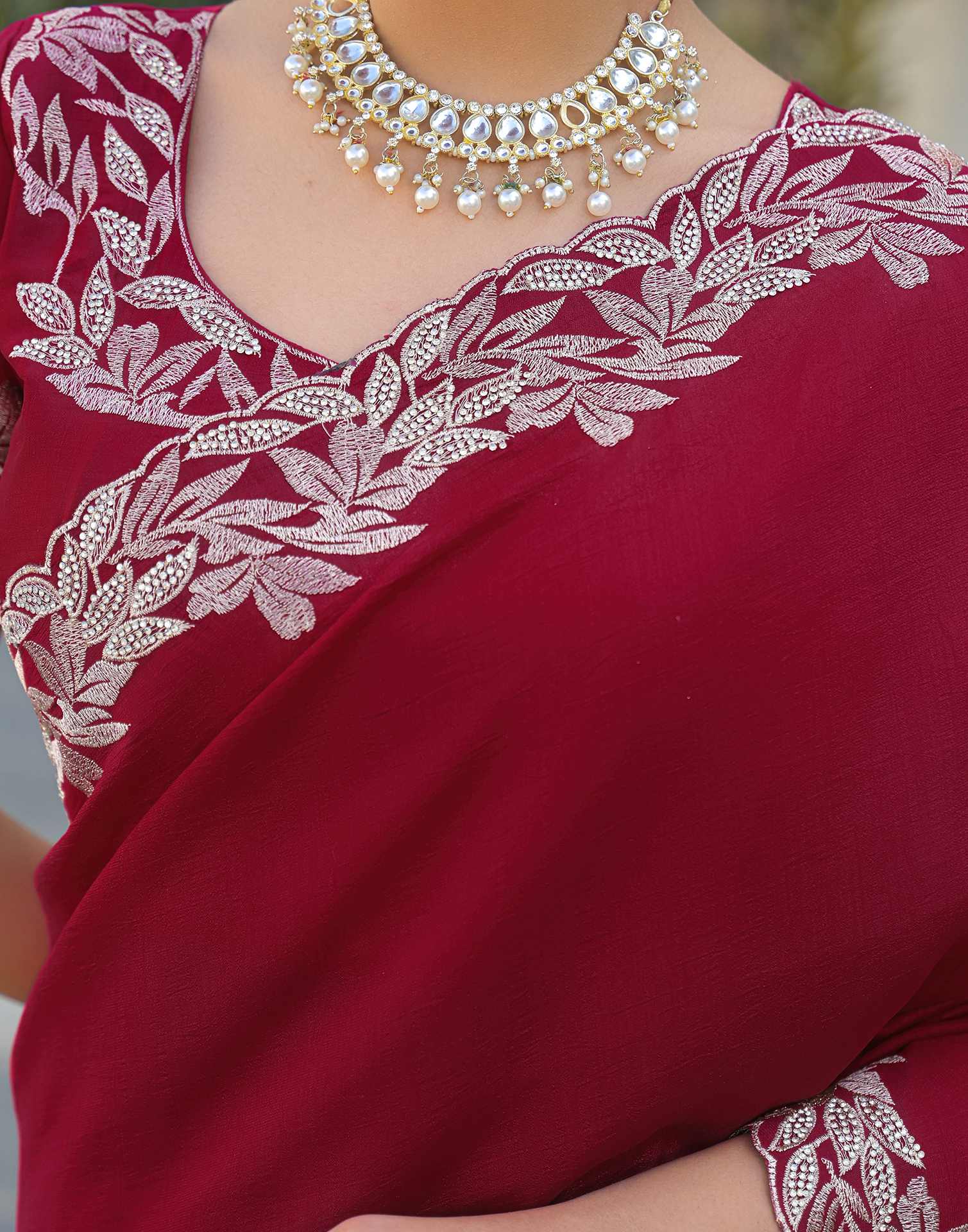 Red Vichitra Silk Embroidery Saree