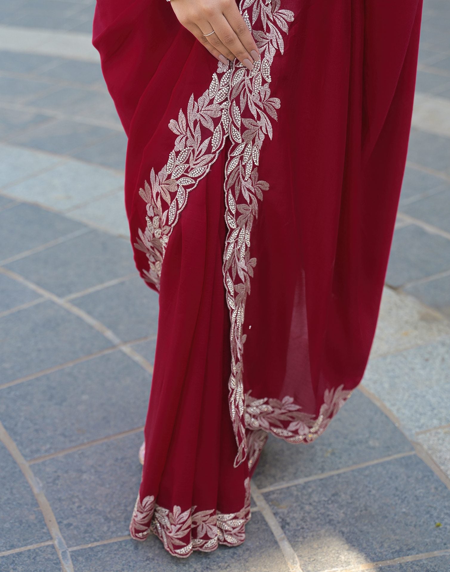 Red Vichitra Silk Embroidery Saree