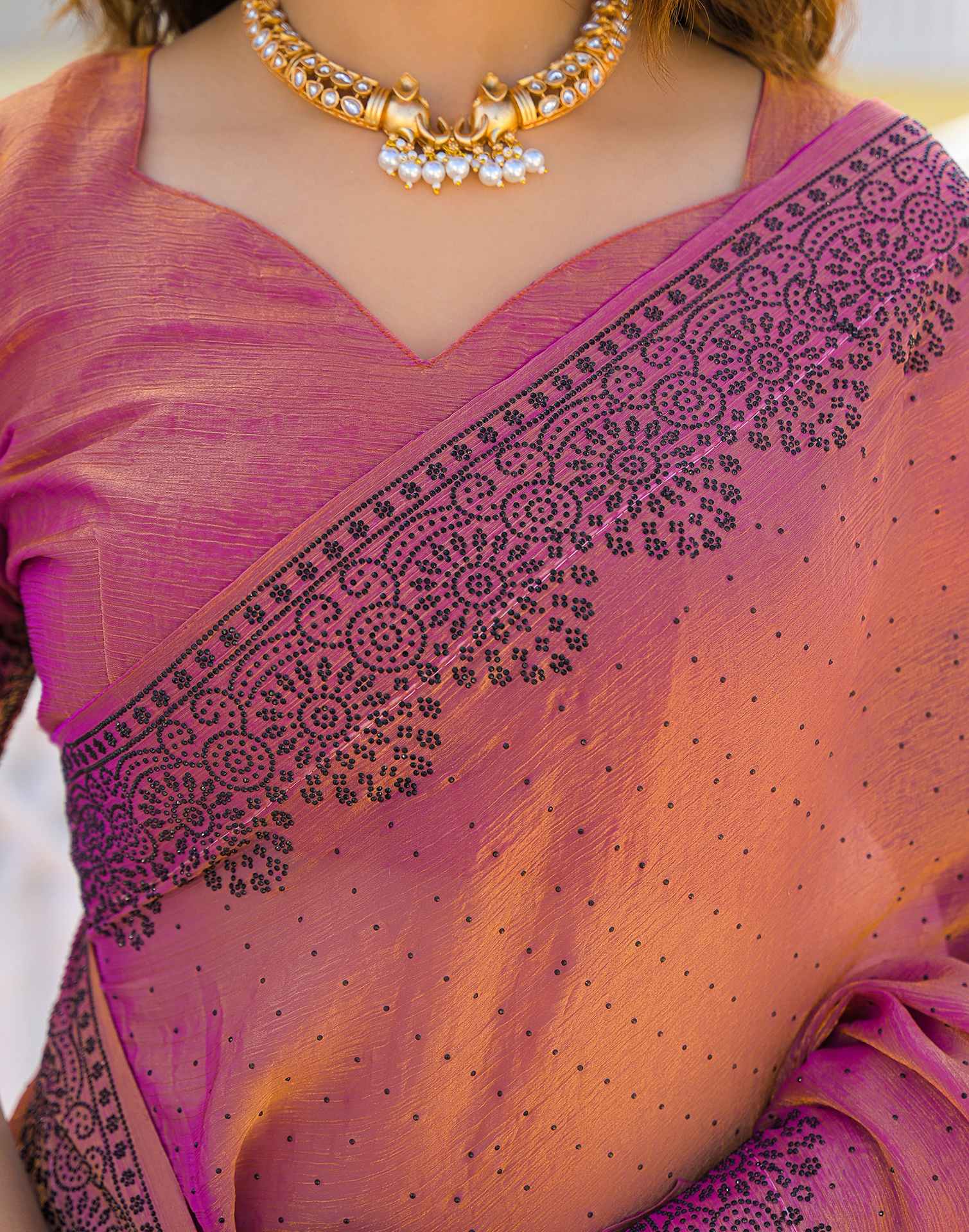Pink Shimmer Stone Work Swarovski Saree