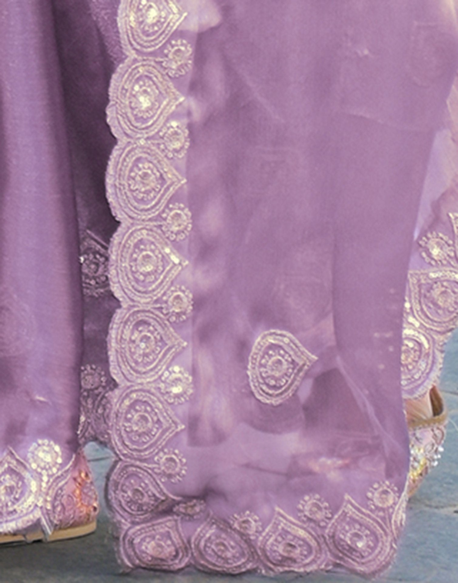 Lavender Shimmer Sequence Embroidery Saree