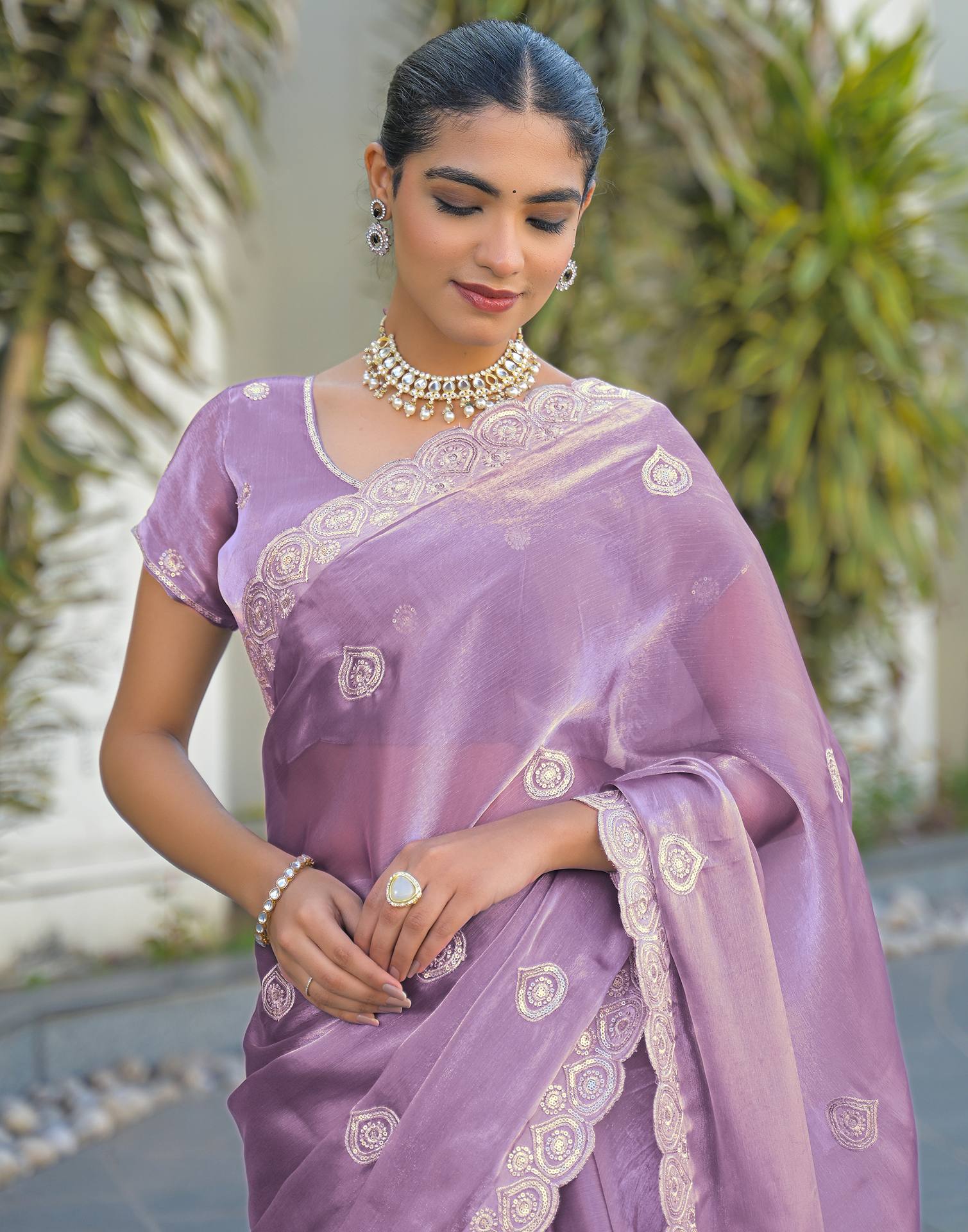 Lavender Shimmer Sequence Embroidery Saree