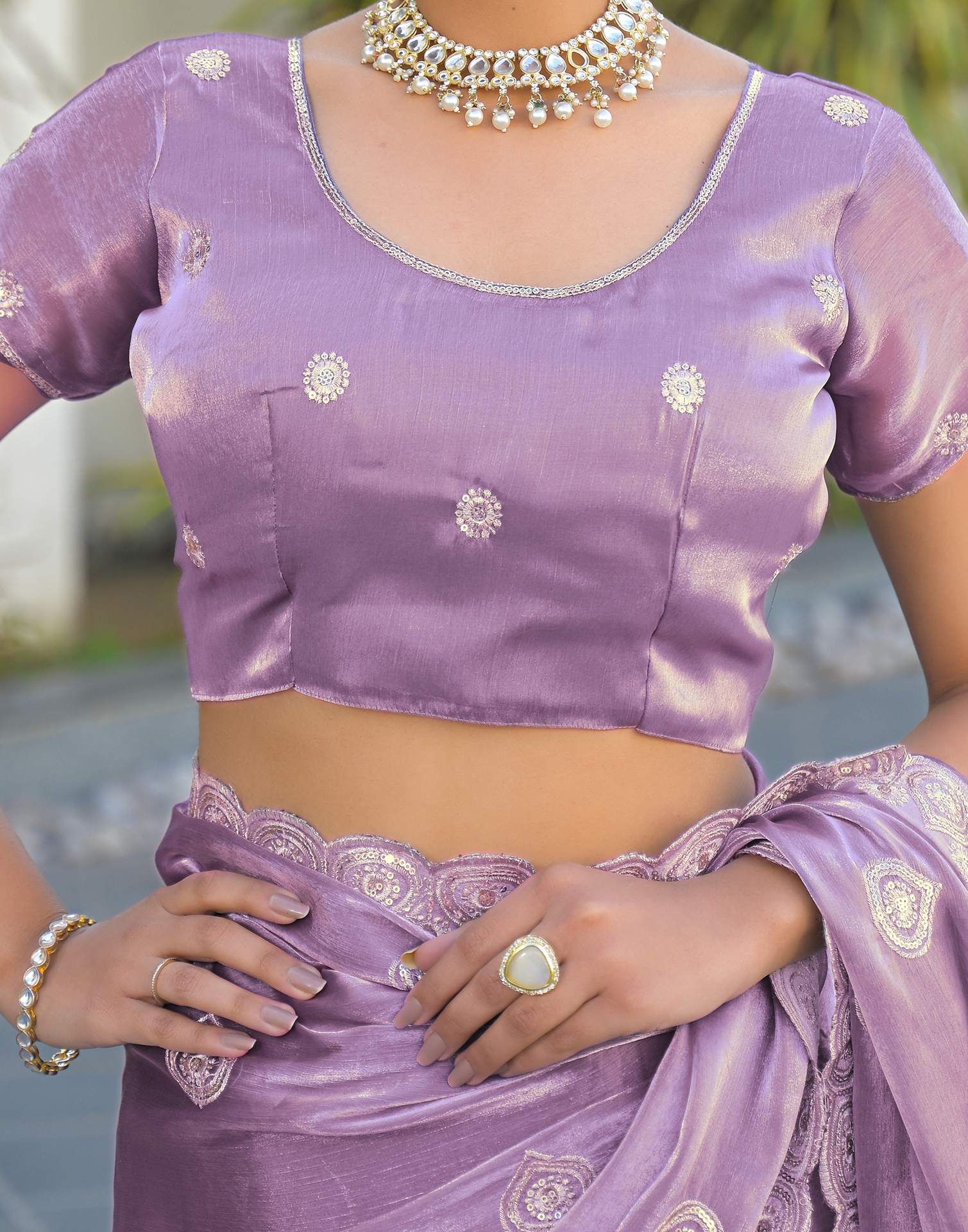 Lavender Shimmer Sequence Embroidery Saree