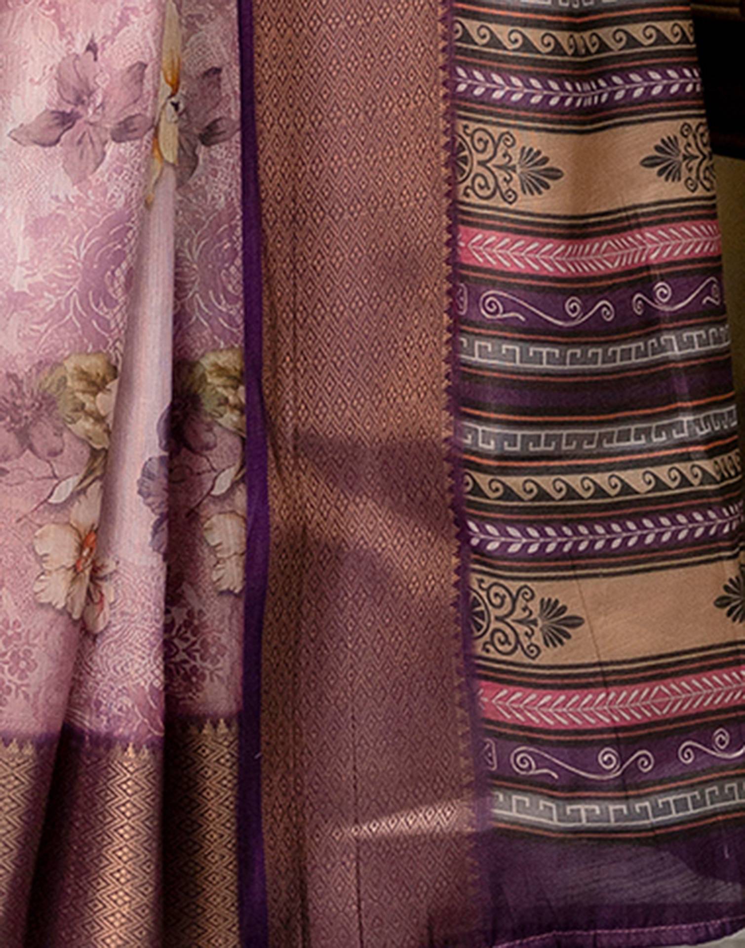 Mauve Cotton Silk Floral Printed Saree