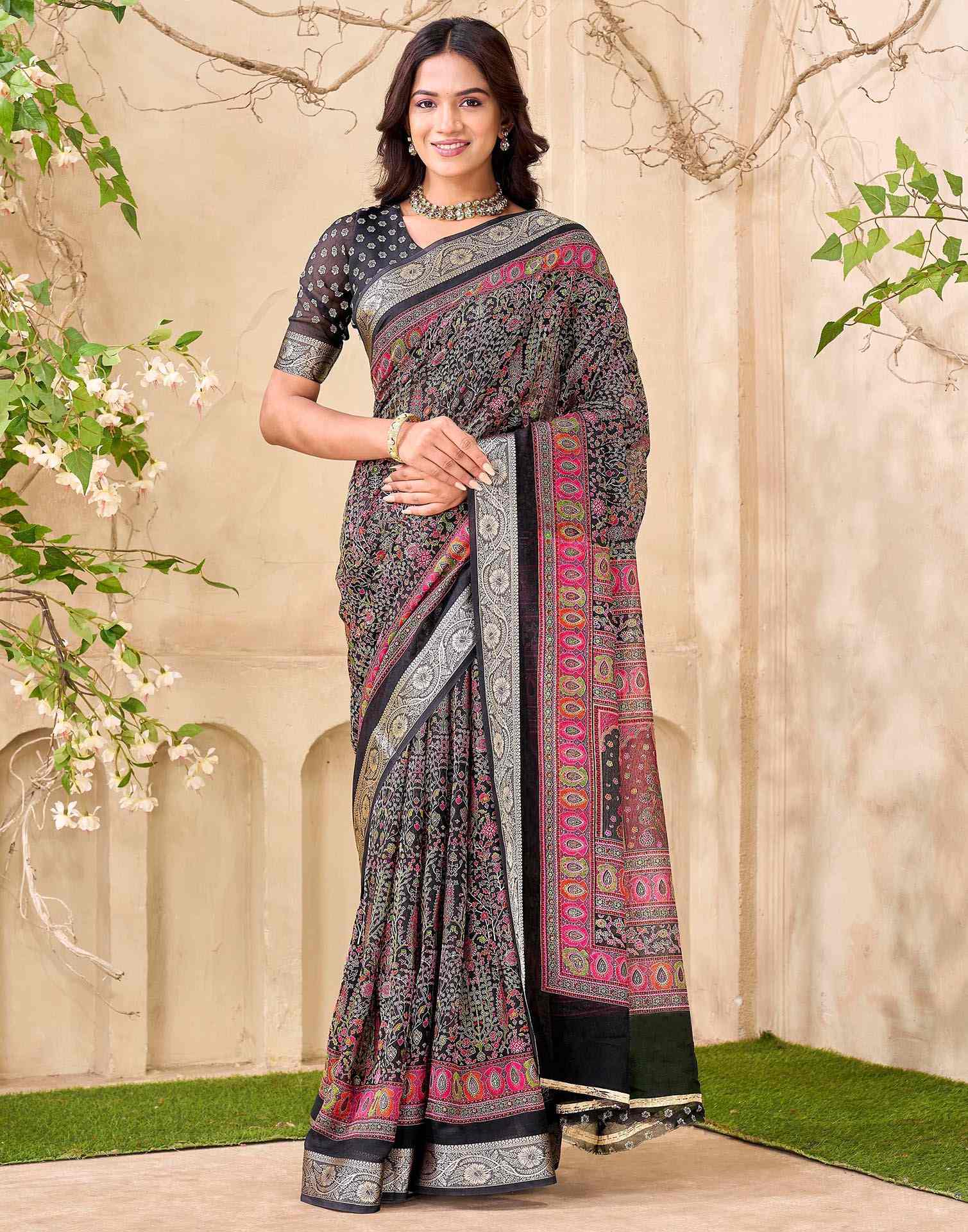Black Georgette Printed Saree
