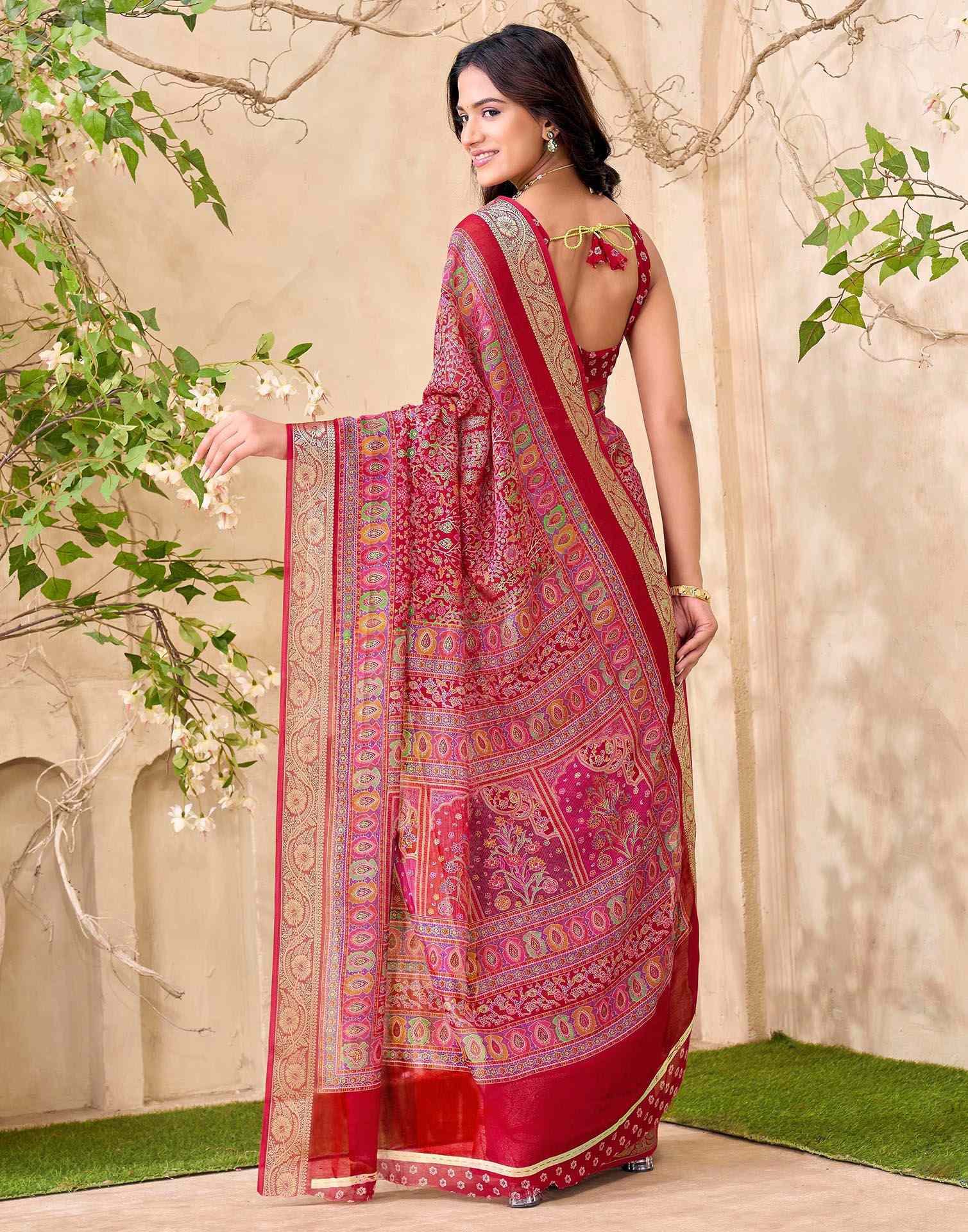 Red Georgette Printed Saree