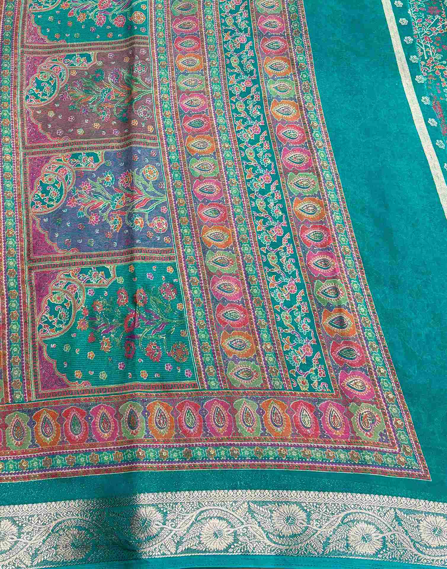 Teal Green Georgette Printed Saree