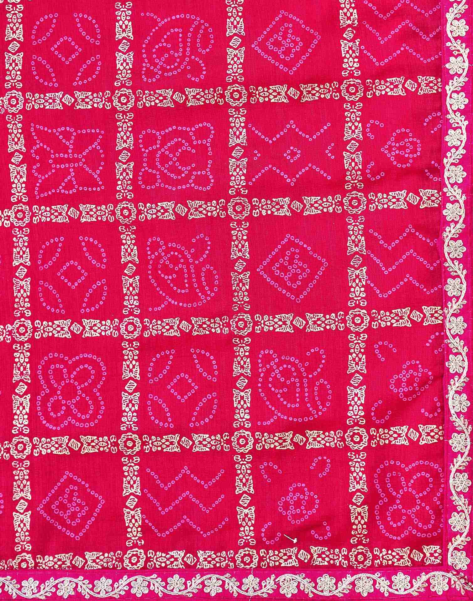 Pink Vichitra Silk Bandhani Printed Saree