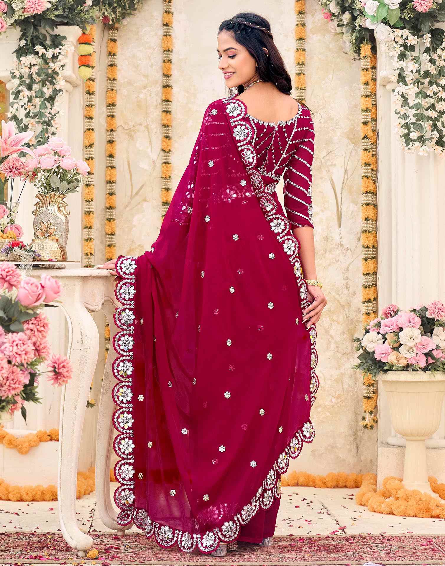 Rani Pink Georgette Sequence Saree