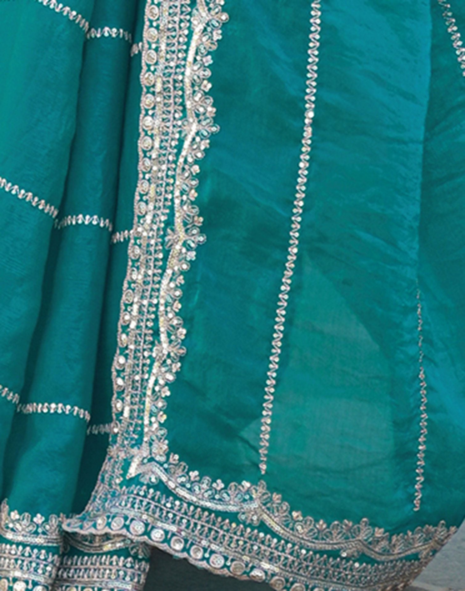 Teal Green Shimmer Sequence Embroidery Saree