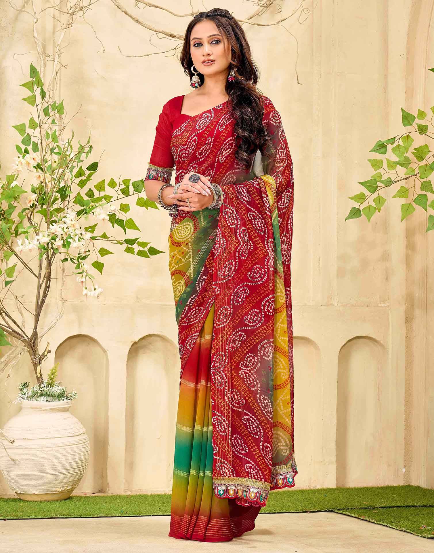 Maroon Georgette Bandhani Printed Saree