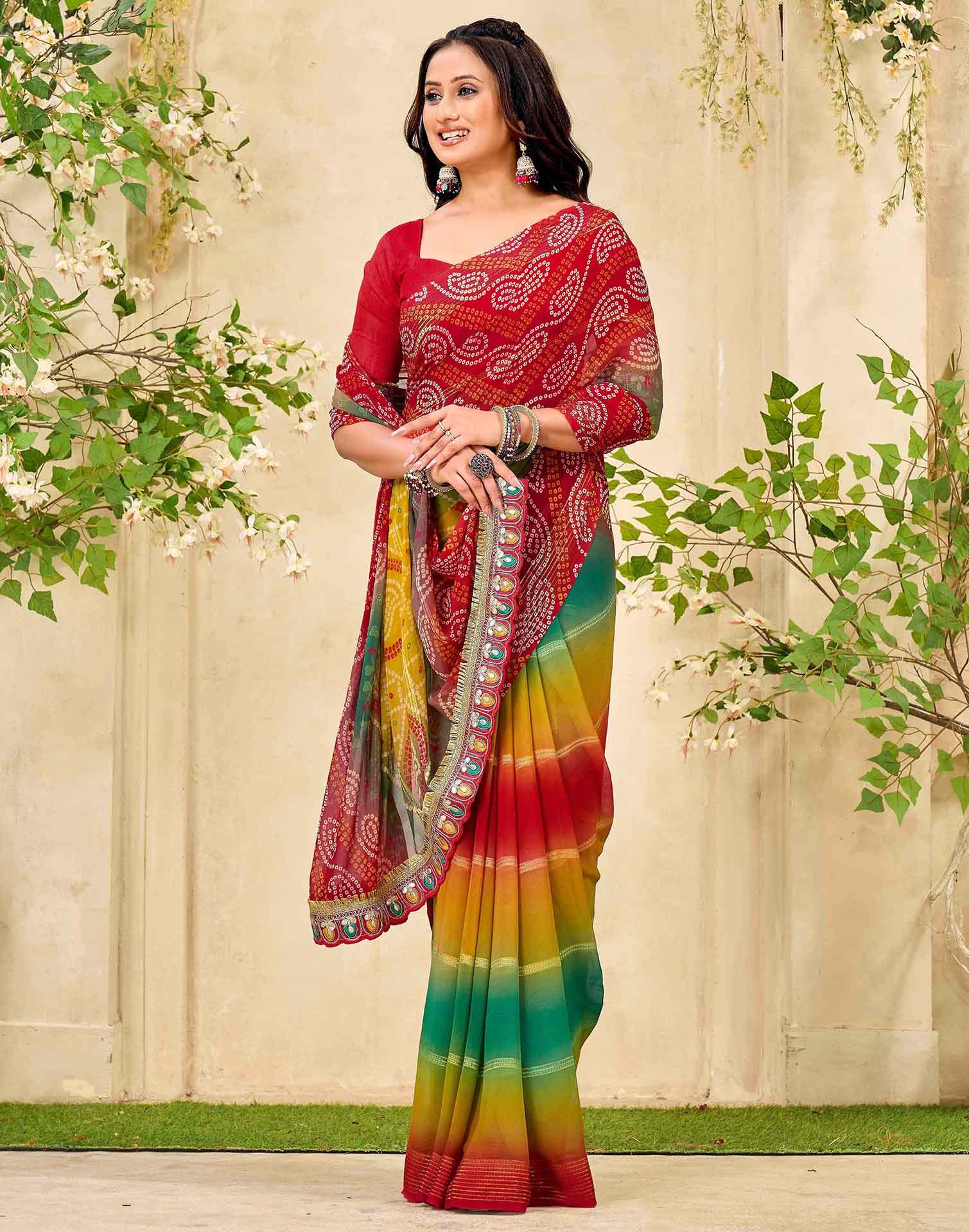 Maroon Georgette Bandhani Printed Saree