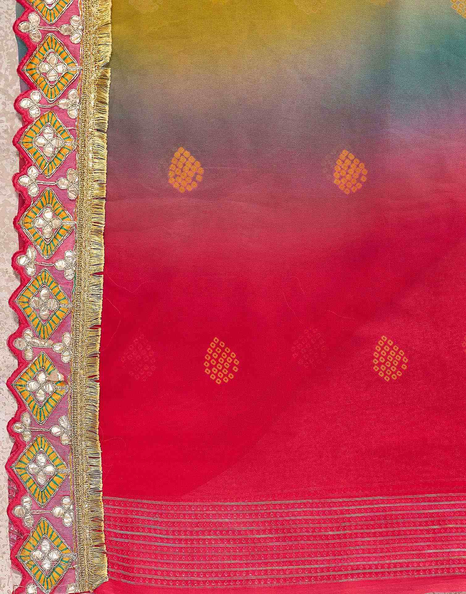 Pink Georgette Bandhani Printed Saree