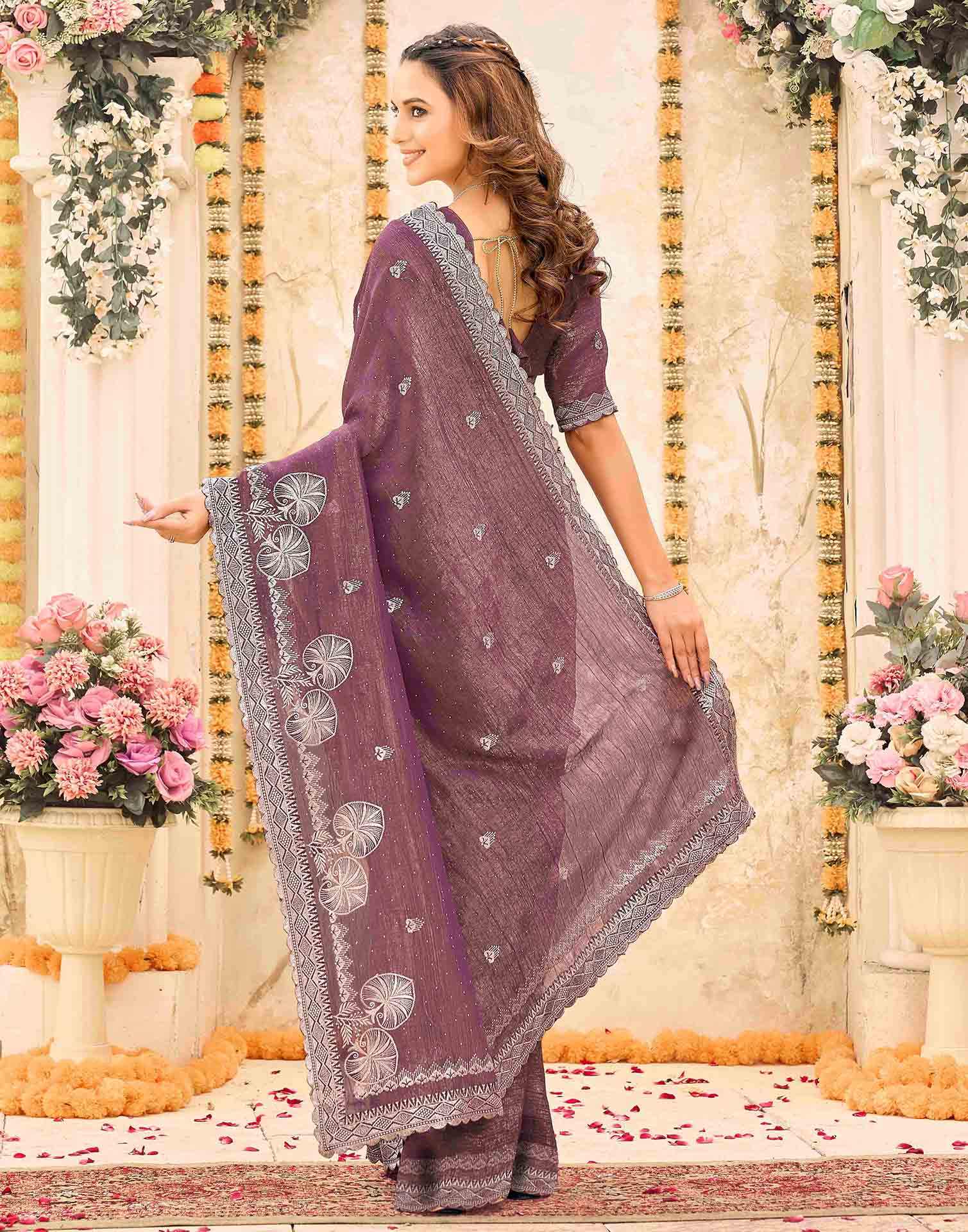 Mauve Shimmer Embroidery Embellished Saree