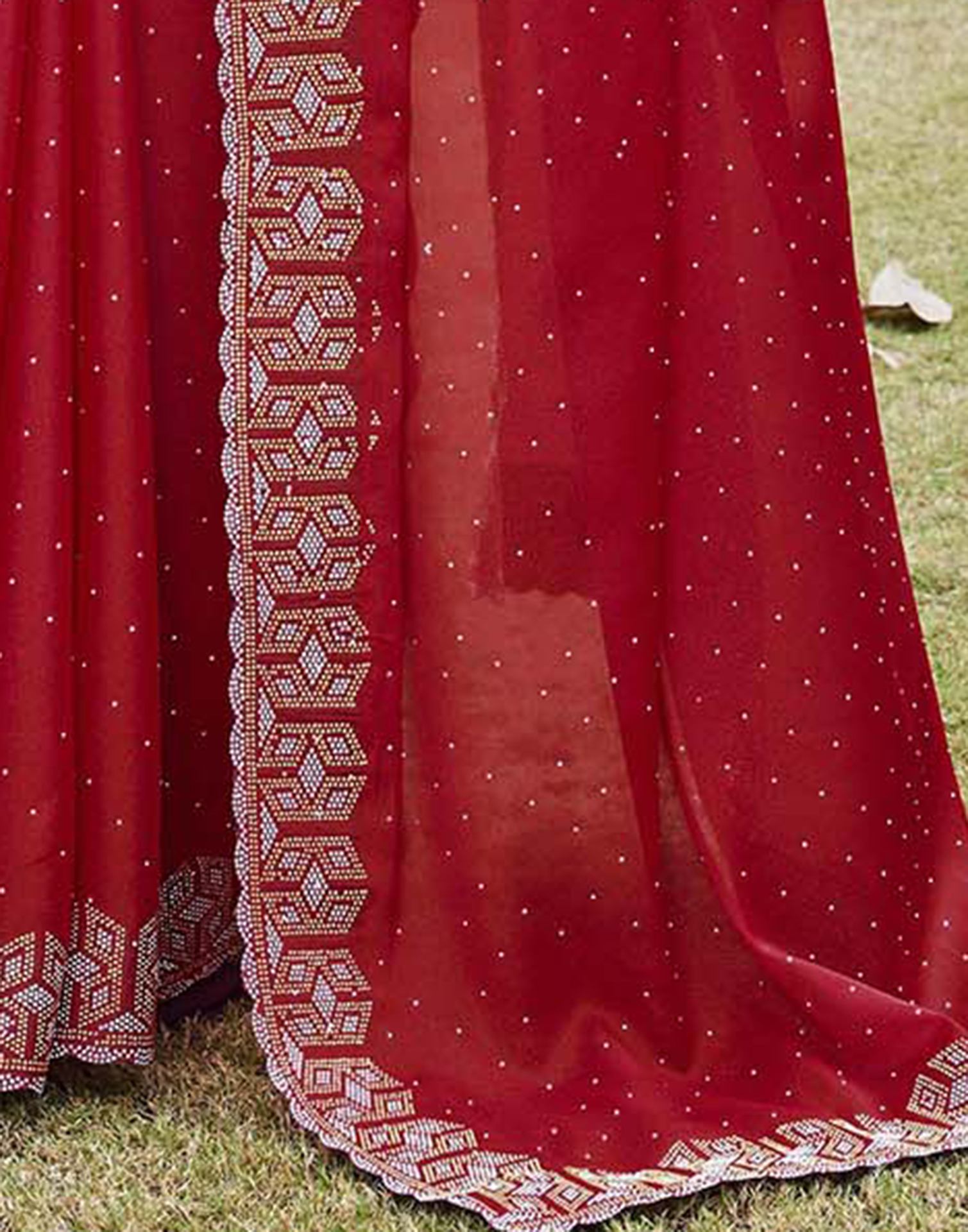 Red Georgette Stone Work Embellished Saree
