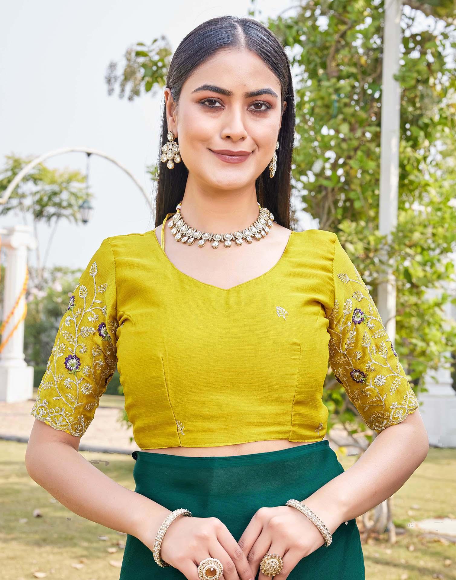 Teal Green Chiffon Sequence Embroidery Saree