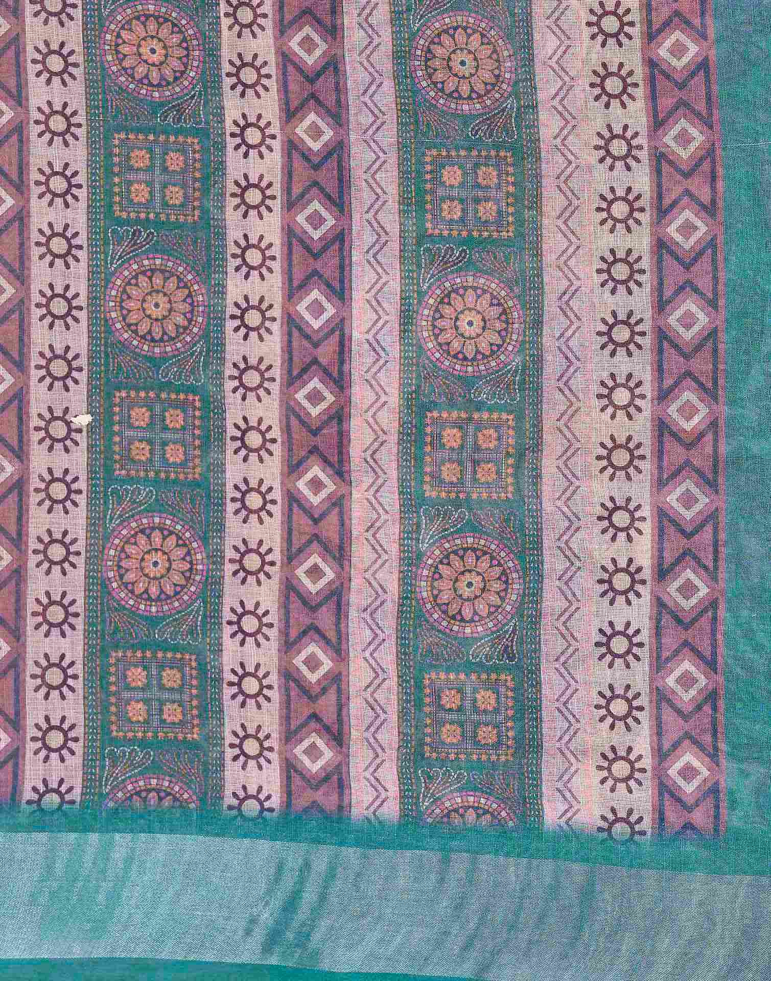 Beige Cotton Printed Saree