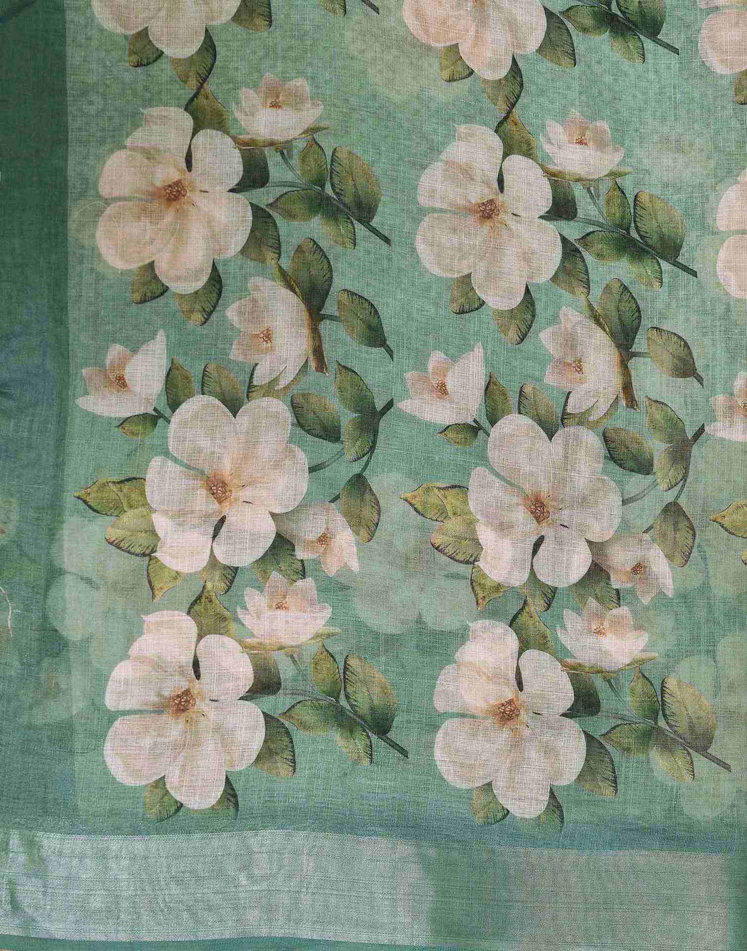 Sage Green Cotton Floral Printed Saree
