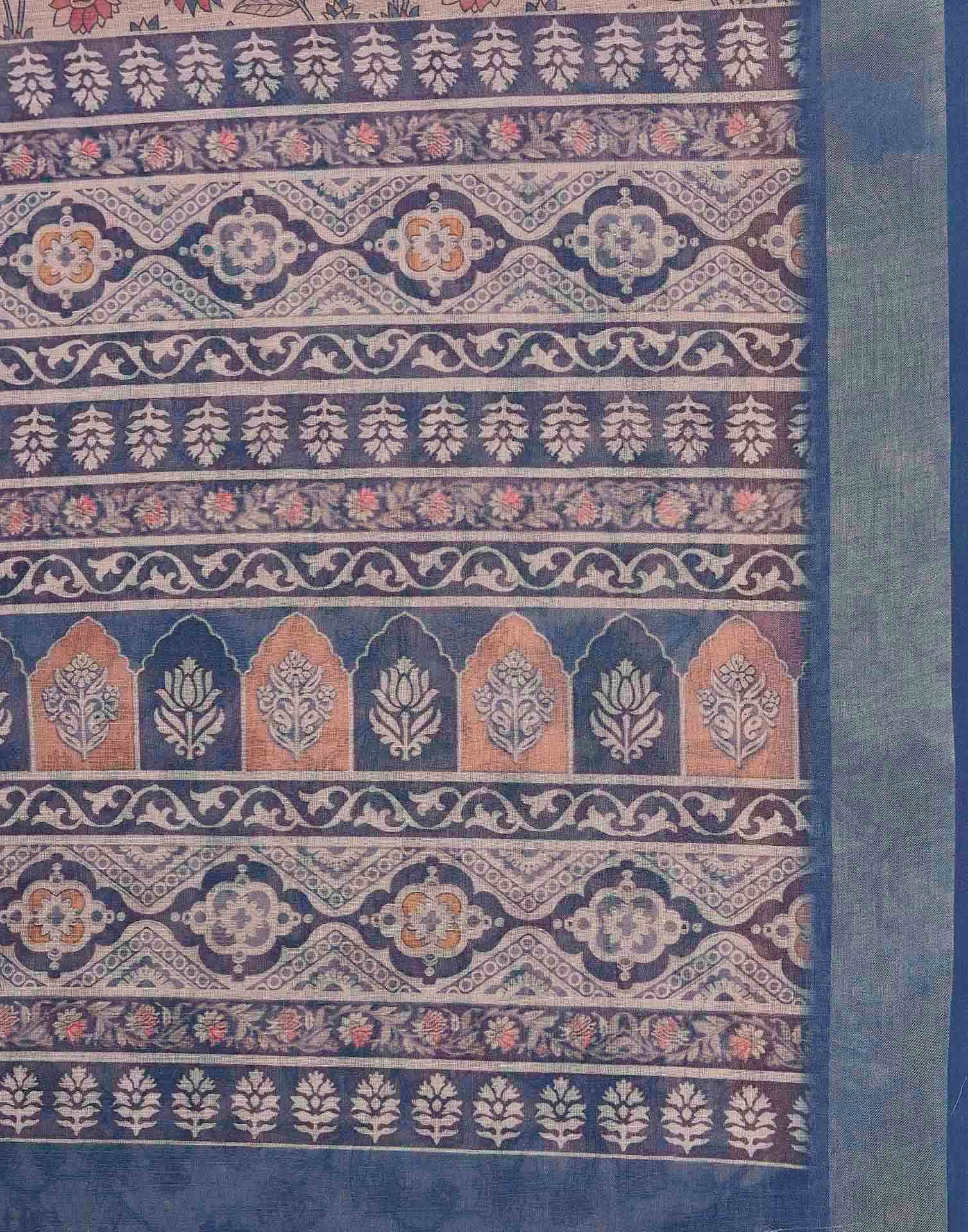 Beige Cotton Floral Printed Saree