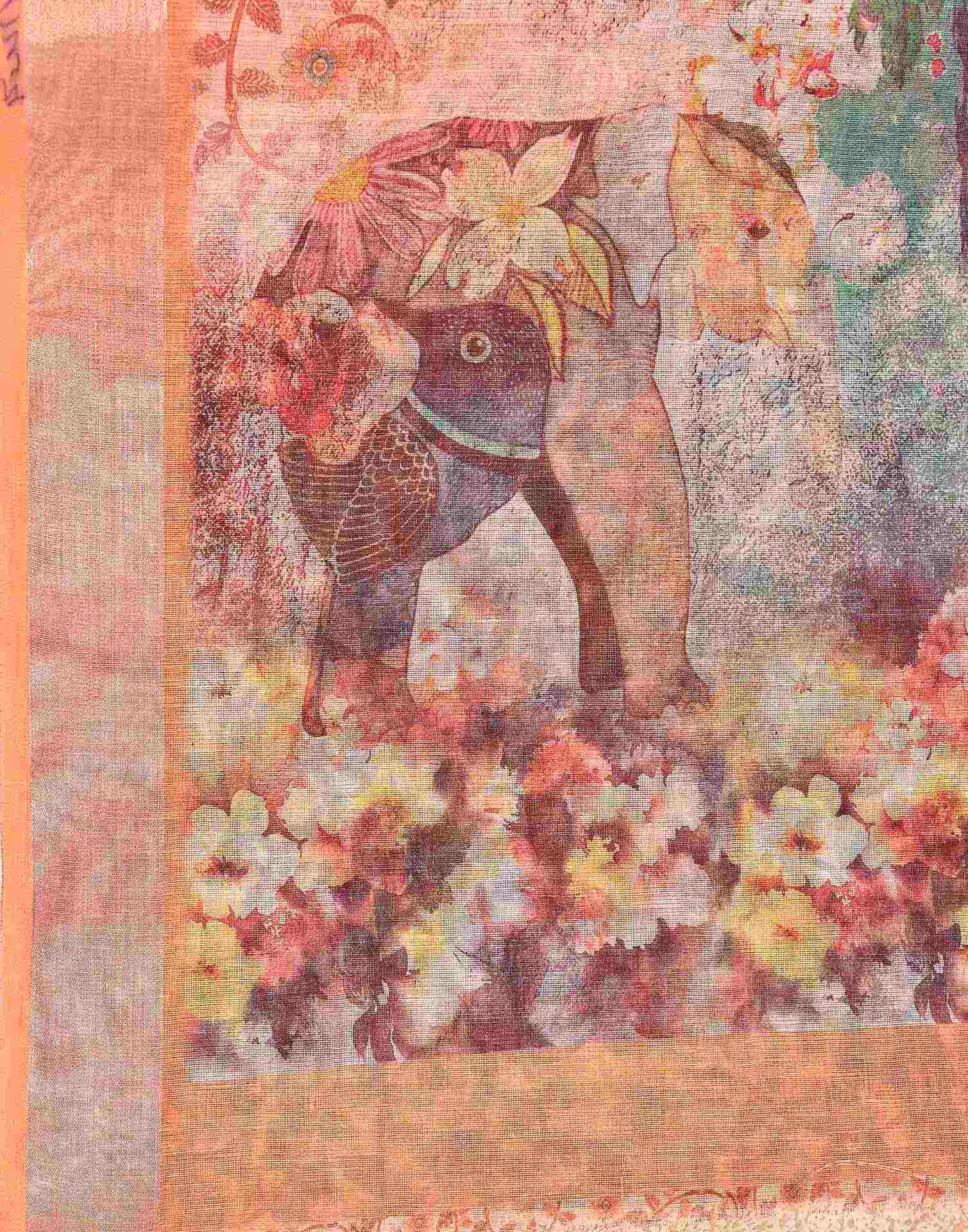 Peach Cotton Printed Saree