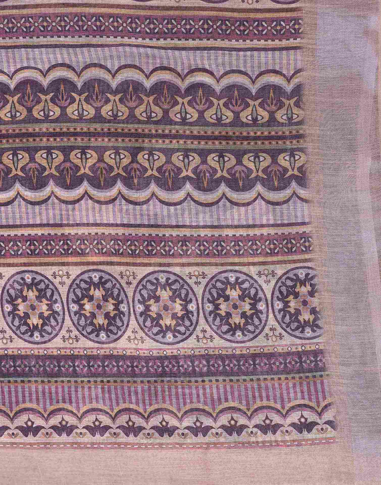 Grey Cotton Floral Printed Saree