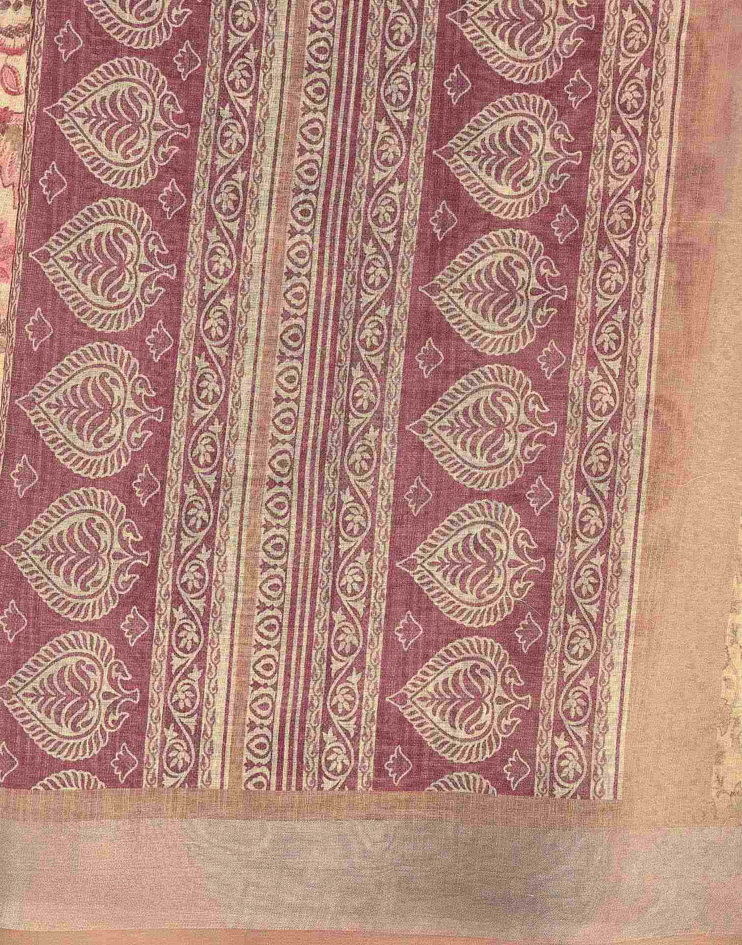 Beige Cotton Printed Saree