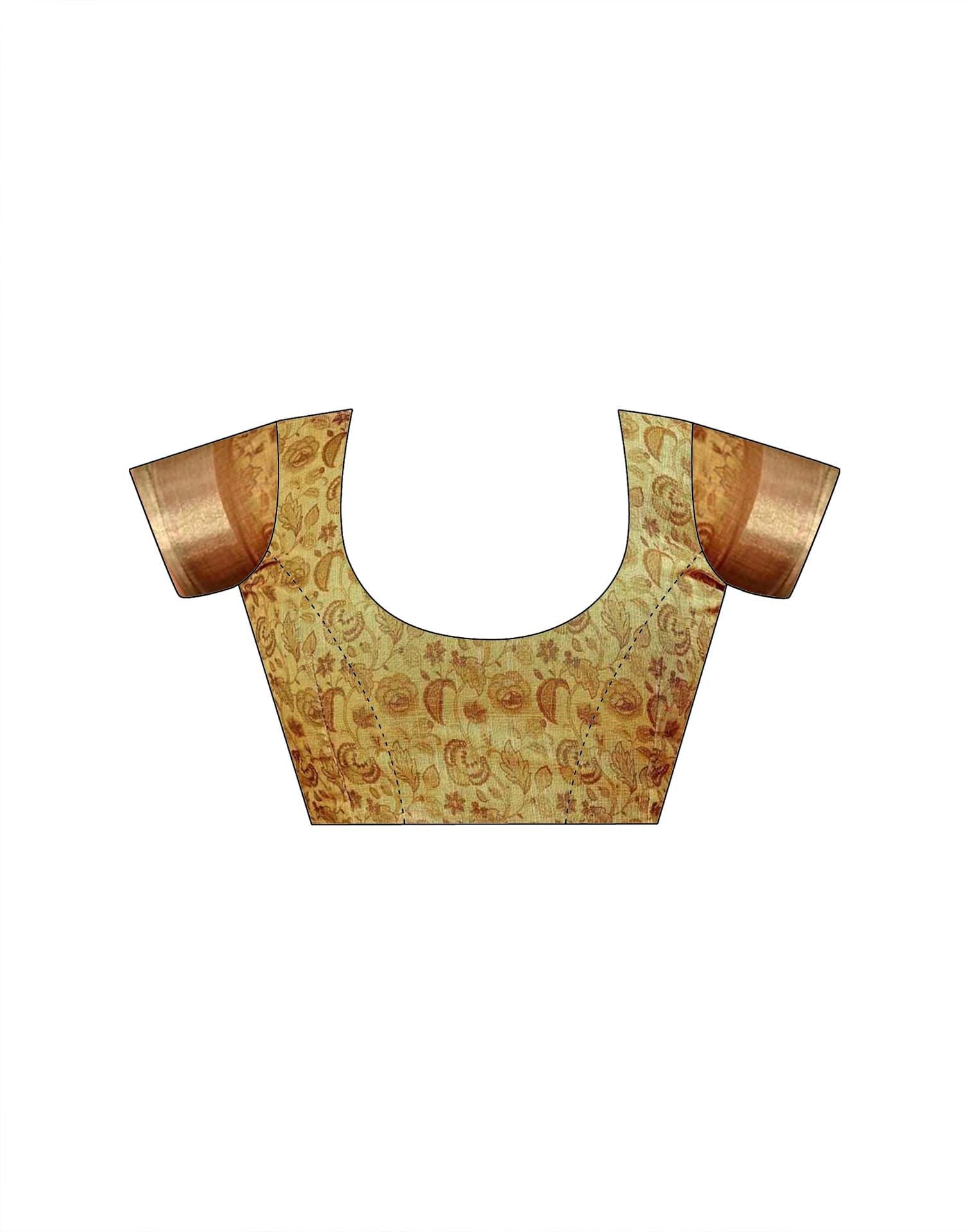 Beige Cotton Printed Saree