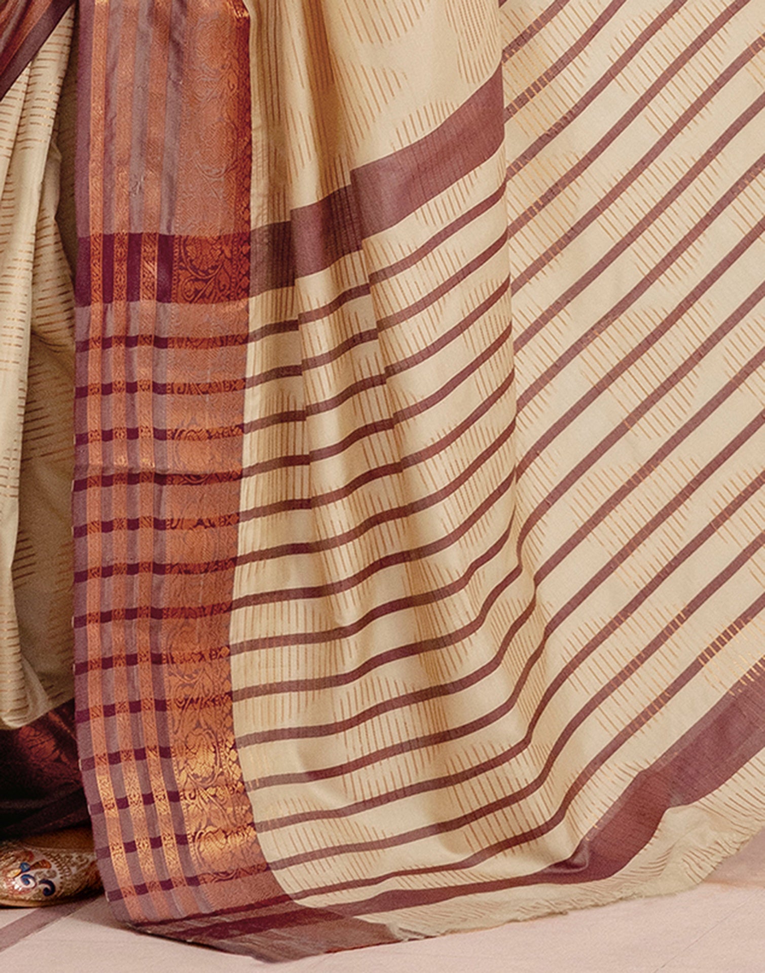 Beige Silk Woven Kanjivaram Saree