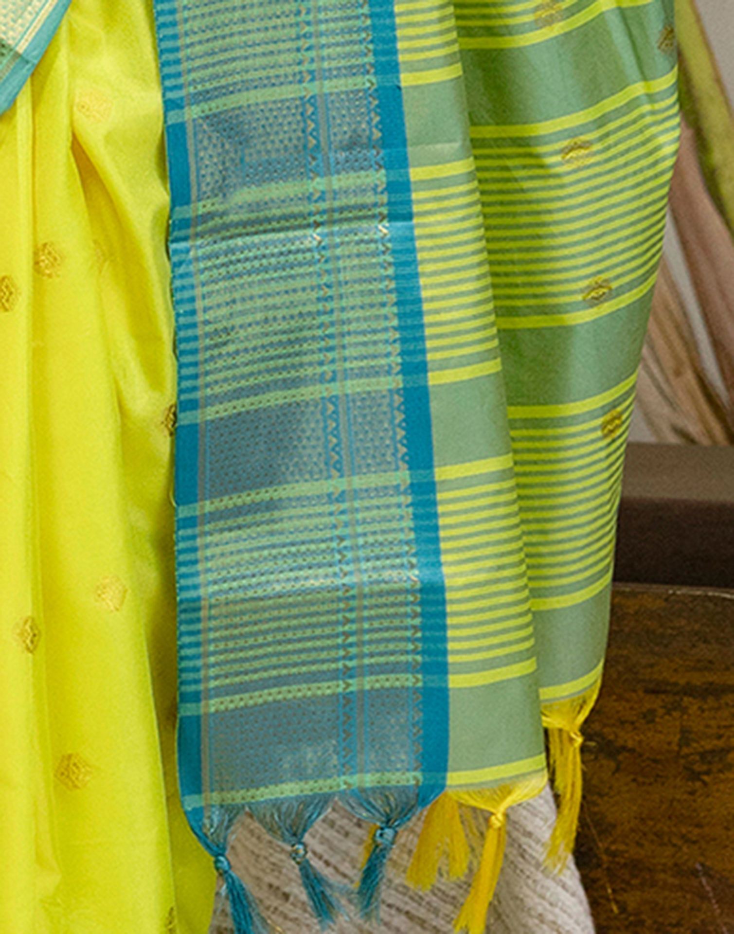 Lime Yellow Silk Woven Kanjivaram Saree