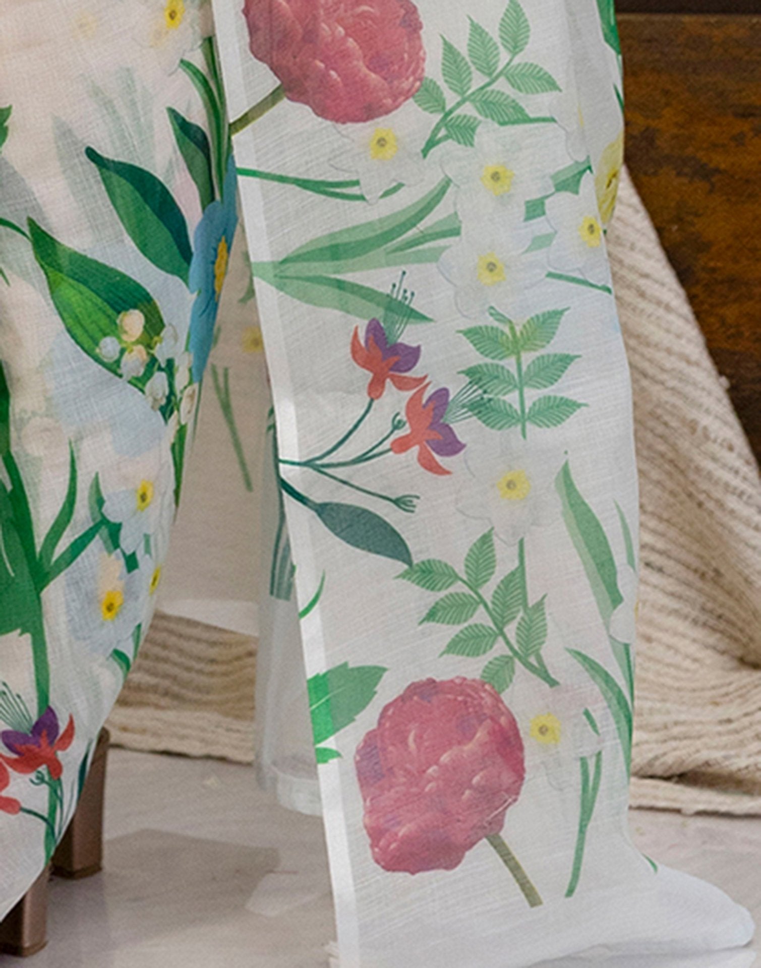 Off White Cotton Floral Printed Saree